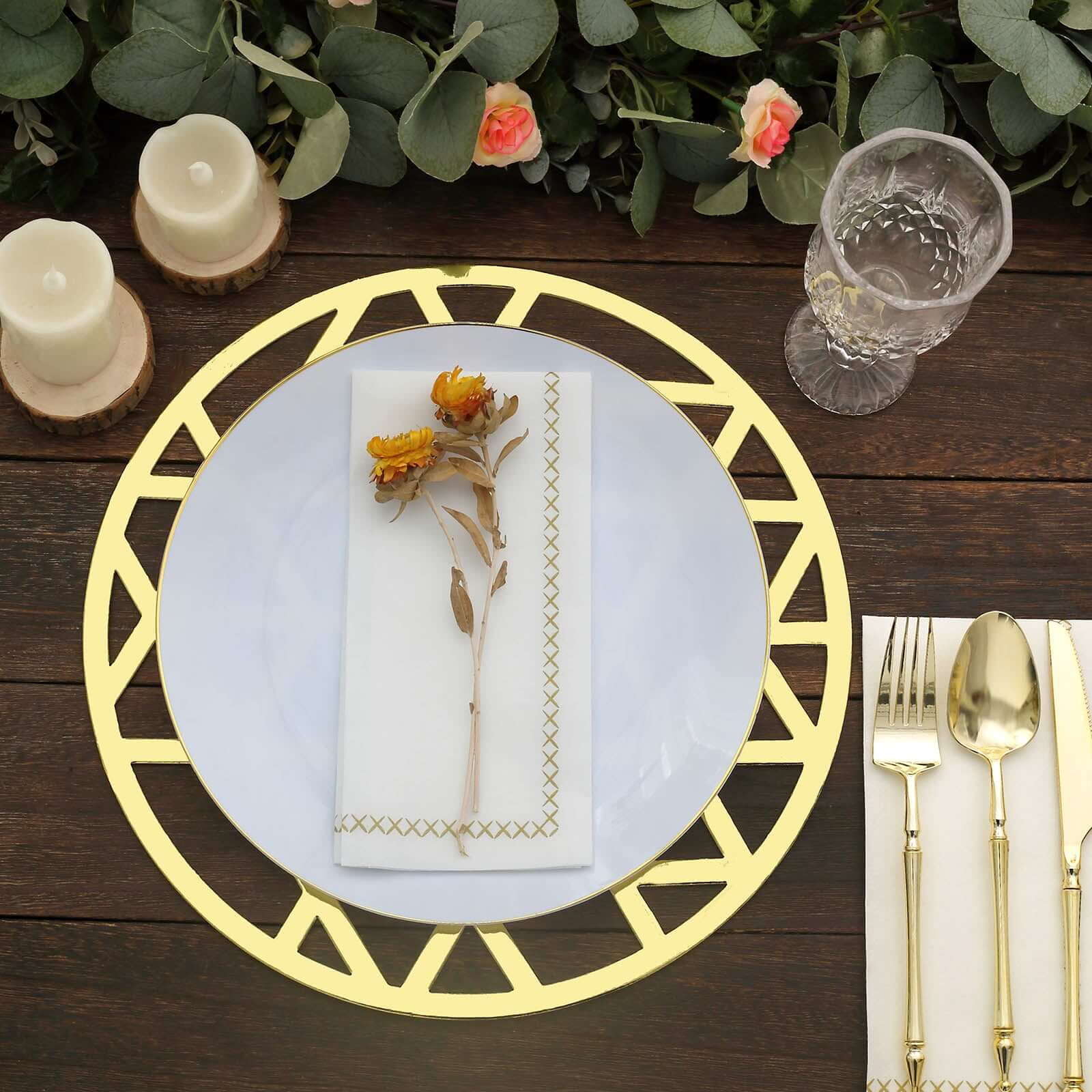6-Pack Disposable Table Placemats 13" Metallic Gold Laser Cut Geometric Triangle Design - 700GSM Cardboard Placemats for Upscale Occasions - Image 9
