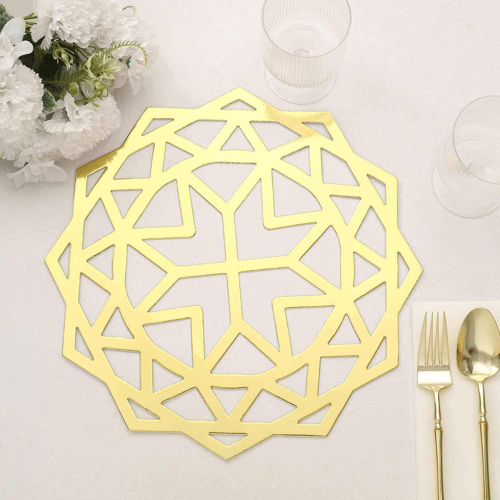 6-Pack Disposable Table Placemats 13" Metallic Gold Laser Cut Geometric Star Design - 700GSM Cardboard Placemats for Upscale Occasions - Image 11