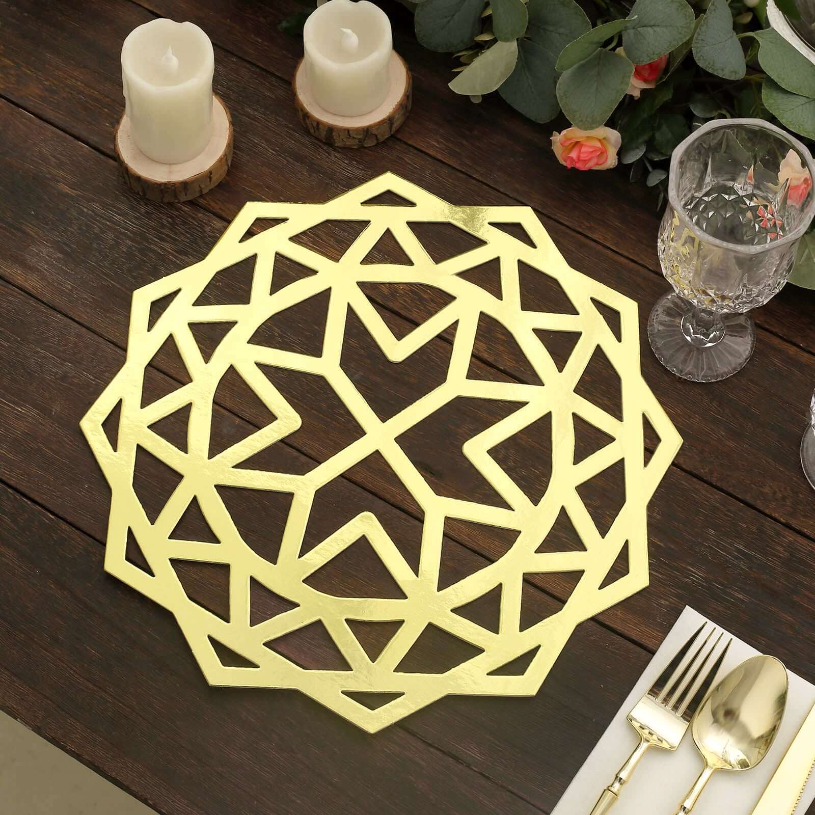 6-Pack Disposable Table Placemats 13" Metallic Gold Laser Cut Geometric Star Design - 700GSM Cardboard Placemats for Upscale Occasions - Image 16