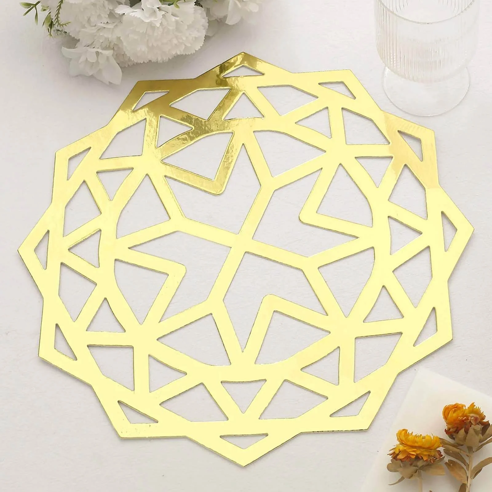 6-Pack Disposable Table Placemats 13" Metallic Gold Laser Cut Geometric Star Design - 700GSM Cardboard Placemats for Upscale Occasions - Image 5