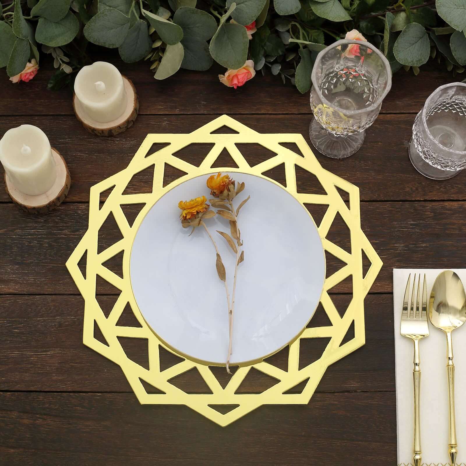 6-Pack Disposable Table Placemats 13" Metallic Gold Laser Cut Geometric Star Design - 700GSM Cardboard Placemats for Upscale Occasions - Image 9