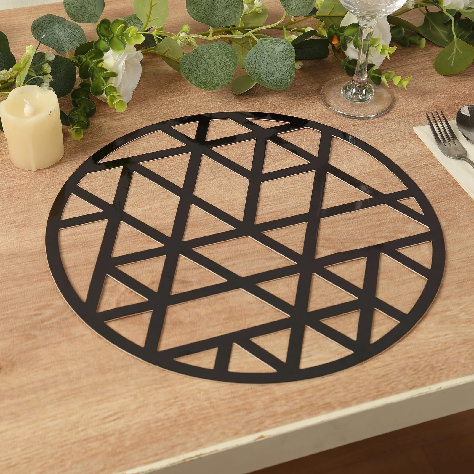 6-Pack Disposable Table Placemats 13" Black Laser Cut Geometric Triangle Design - 700GSM Cardboard Placemats - Image 3