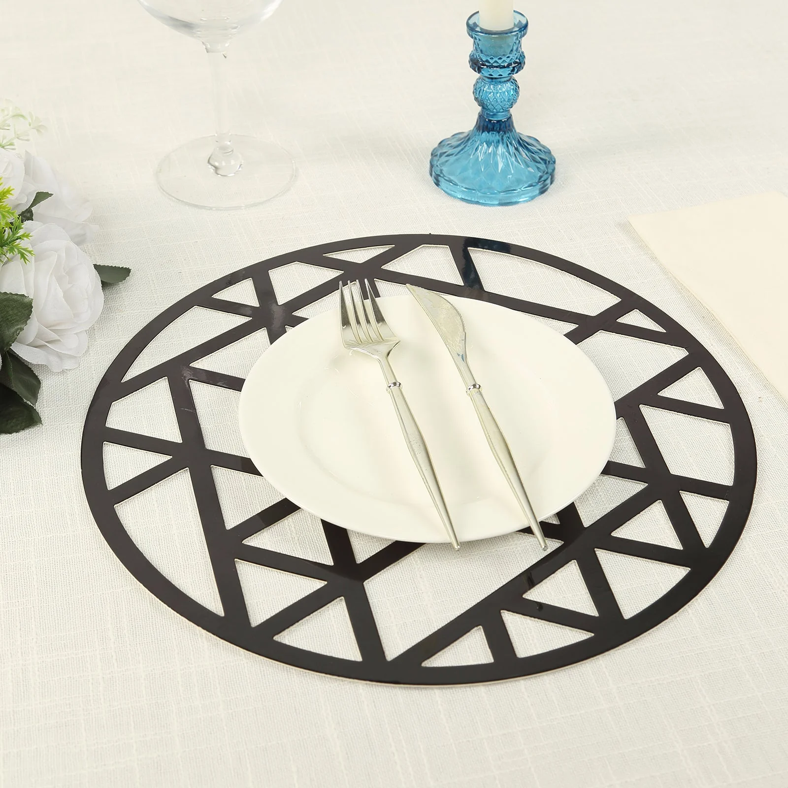 6-Pack Disposable Table Placemats 13" Black Laser Cut Geometric Triangle Design - 700GSM Cardboard Placemats - Image 4