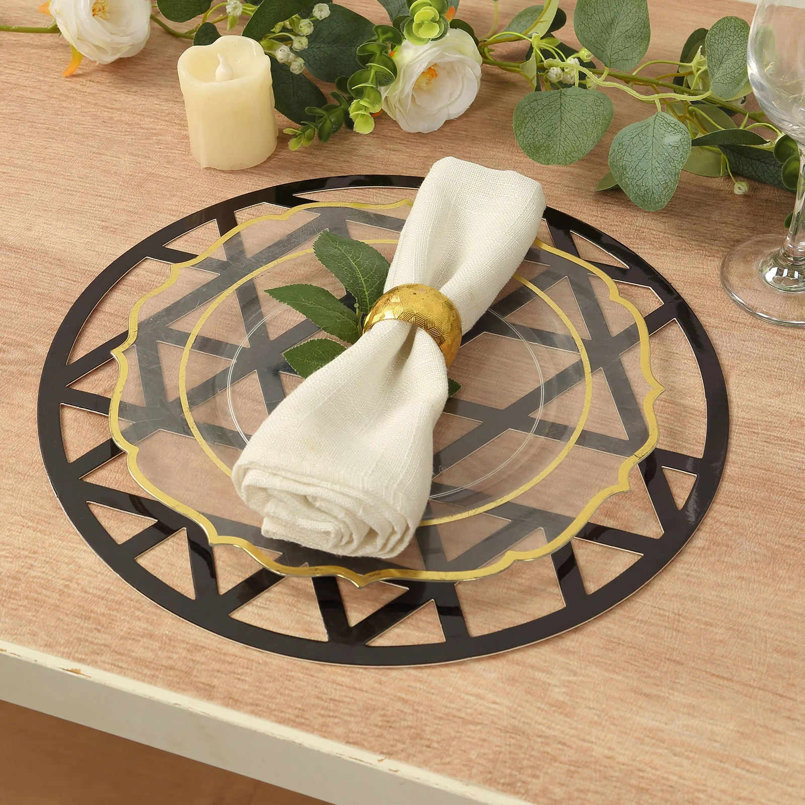 6-Pack Disposable Table Placemats 13" Black Laser Cut Geometric Triangle Design - 700GSM Cardboard Placemats - Image 7