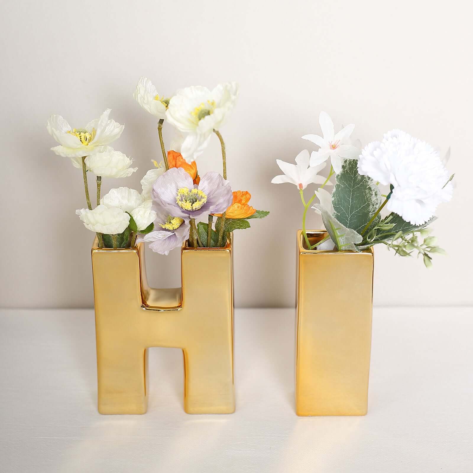 Ceramic Letter "A" Vase Shiny Gold Plated 6" - Stylish Bud Planter Pot for Table Centerpieces - Image 2