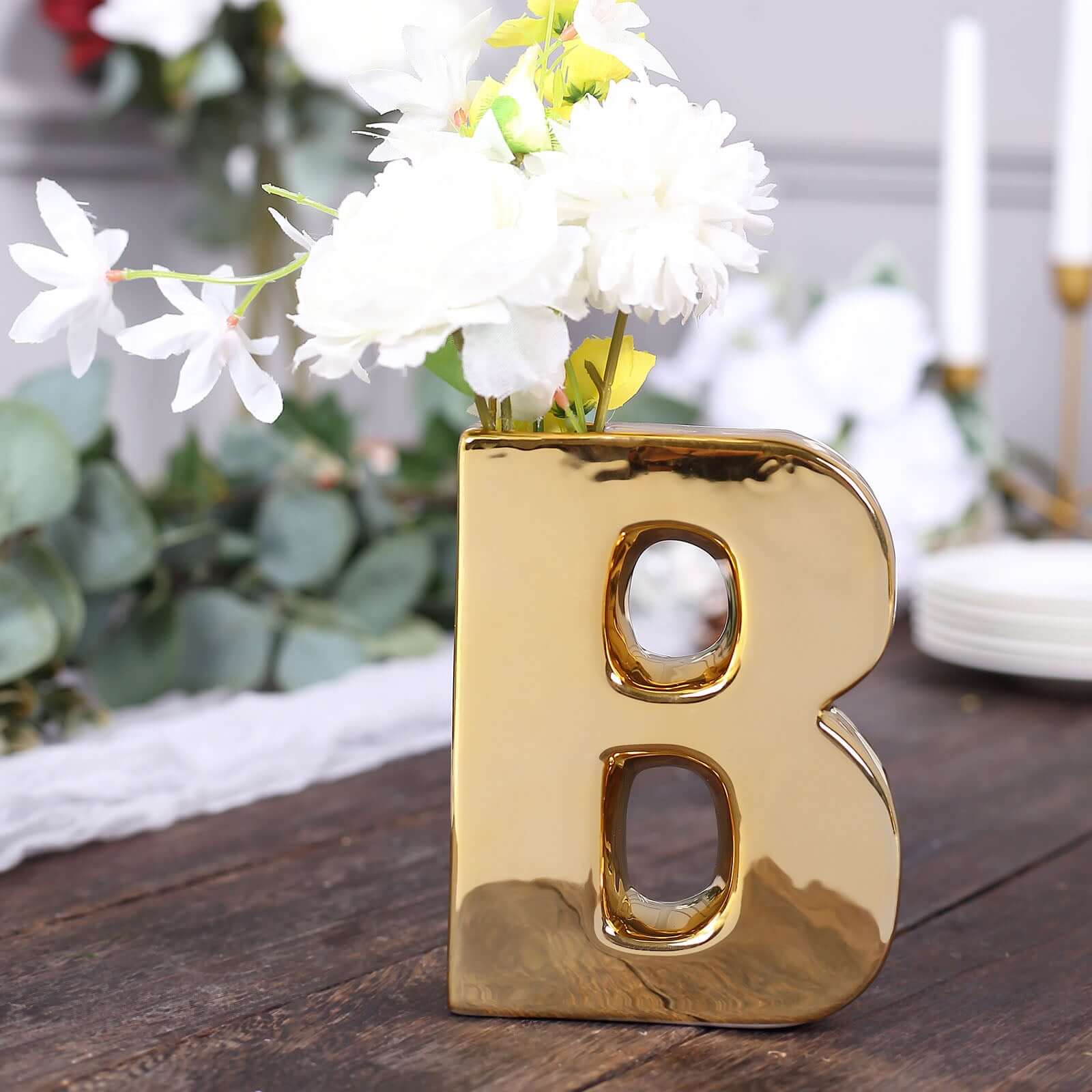Ceramic Letter "B" Vase Shiny Gold Plated 6" - Stylish Bud Planter Pot for Table Centerpieces - Image 7
