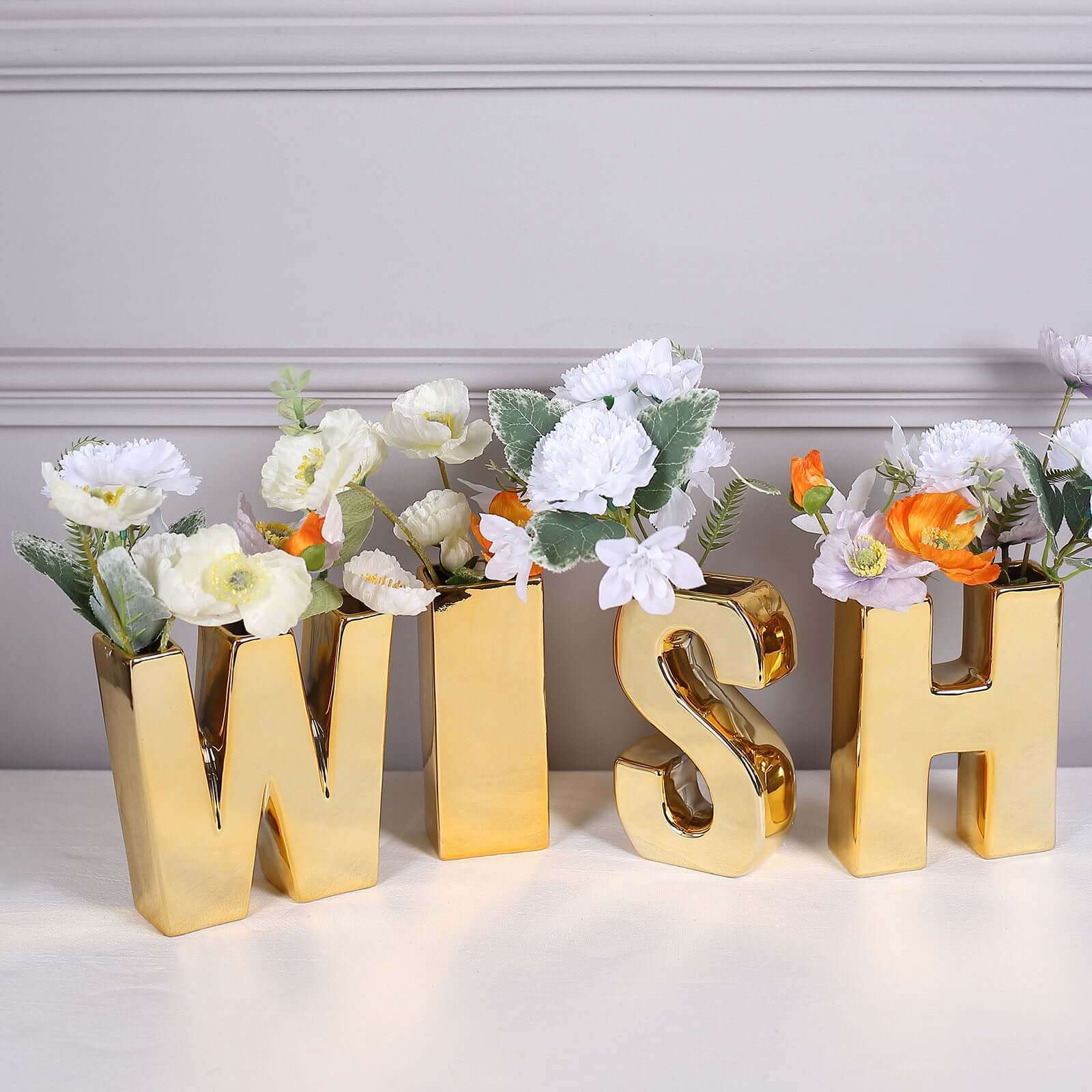 Ceramic Letter "C" Vase Shiny Gold Plated 6" - Stylish Bud Planter Pot for Table Centerpieces - Image 2