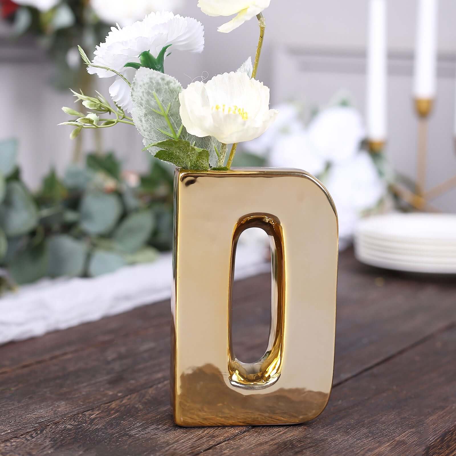 Ceramic Letter "D" Vase Shiny Gold Plated 6" - Stylish Bud Planter Pot for Table Centerpieces - Image 7