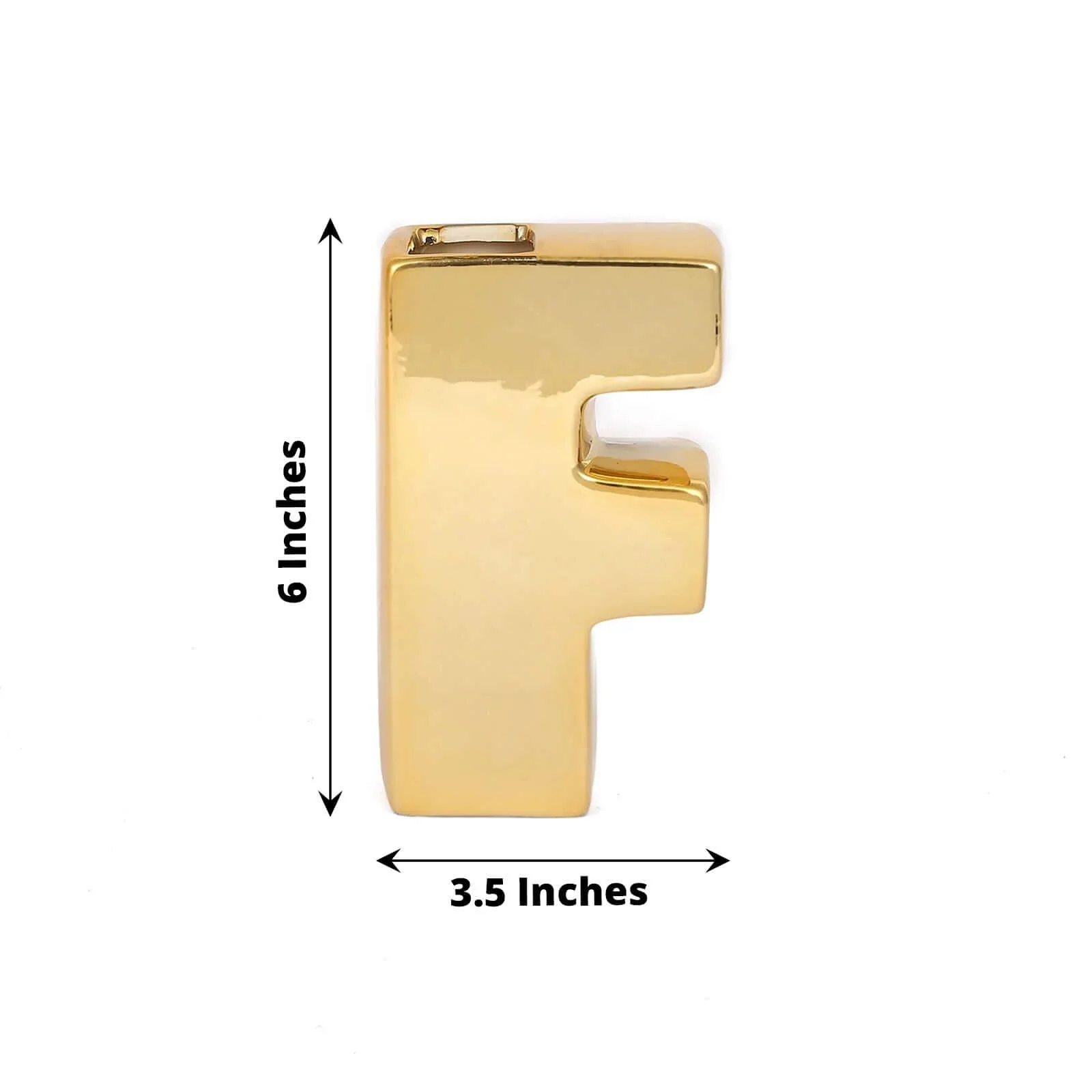 Ceramic Letter "F" Vase Shiny Gold Plated 6" - Stylish Bud Planter Pot for Table Centerpieces - Image 3