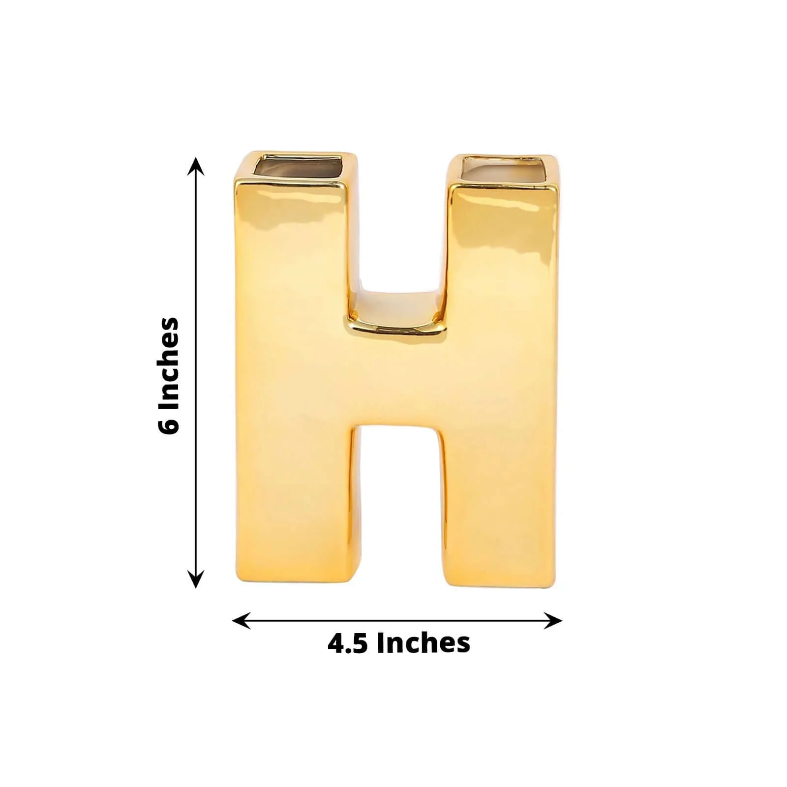 Ceramic Letter "H" Vase Shiny Gold Plated 6" - Stylish Bud Planter Pot for Table Centerpieces - Image 3