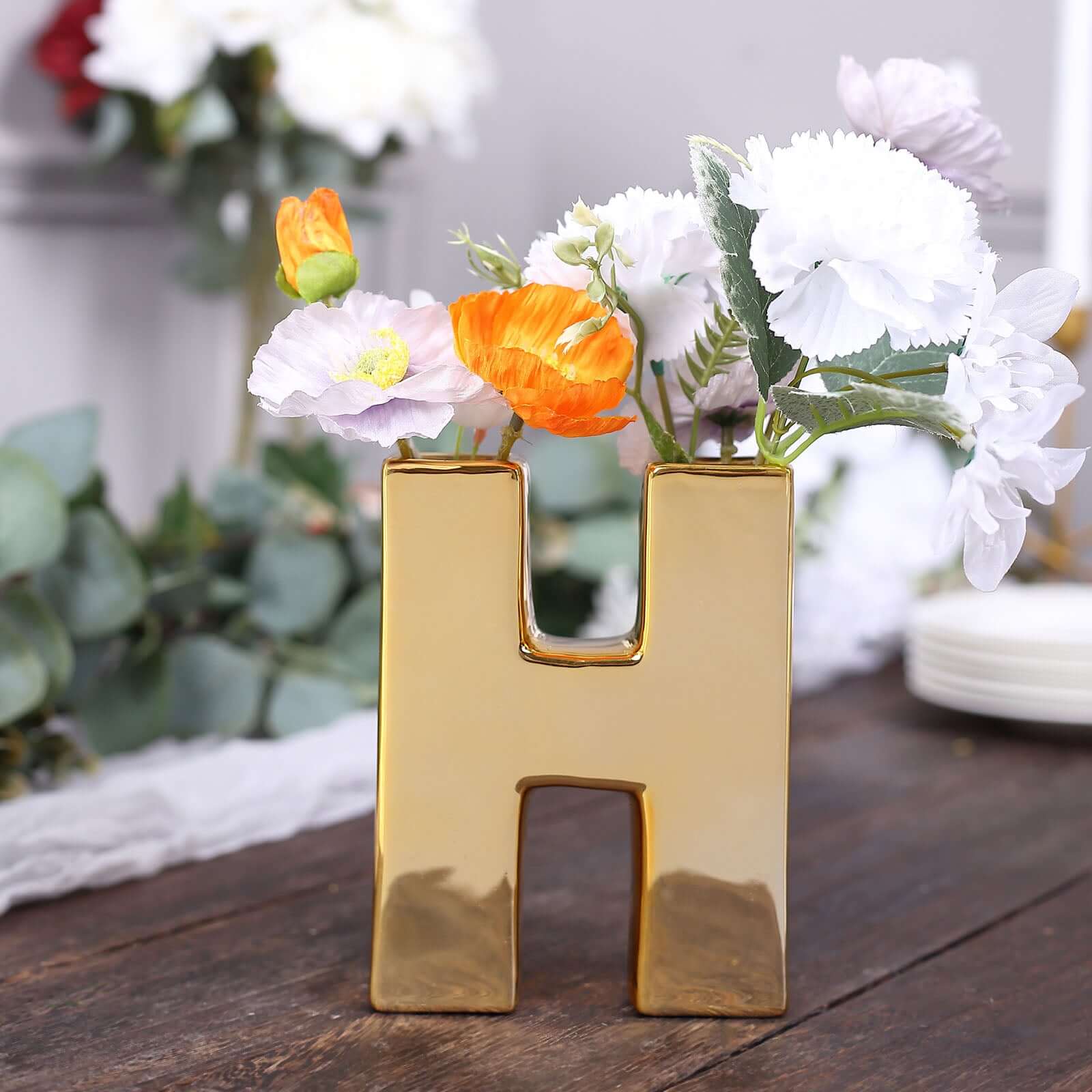 Ceramic Letter "H" Vase Shiny Gold Plated 6" - Stylish Bud Planter Pot for Table Centerpieces - Image 7