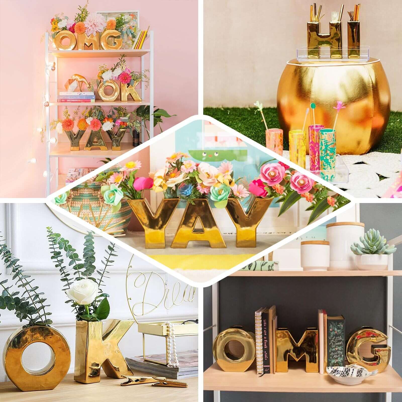 Ceramic Letter "I" Vase Shiny Gold Plated 6" - Stylish Bud Planter Pot for Table Centerpieces - Image 5