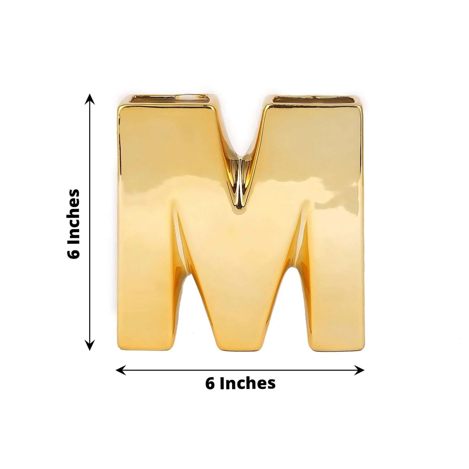 Ceramic Letter "M" Vase Shiny Gold Plated 6" - Stylish Bud Planter Pot for Table Centerpieces - Image 3