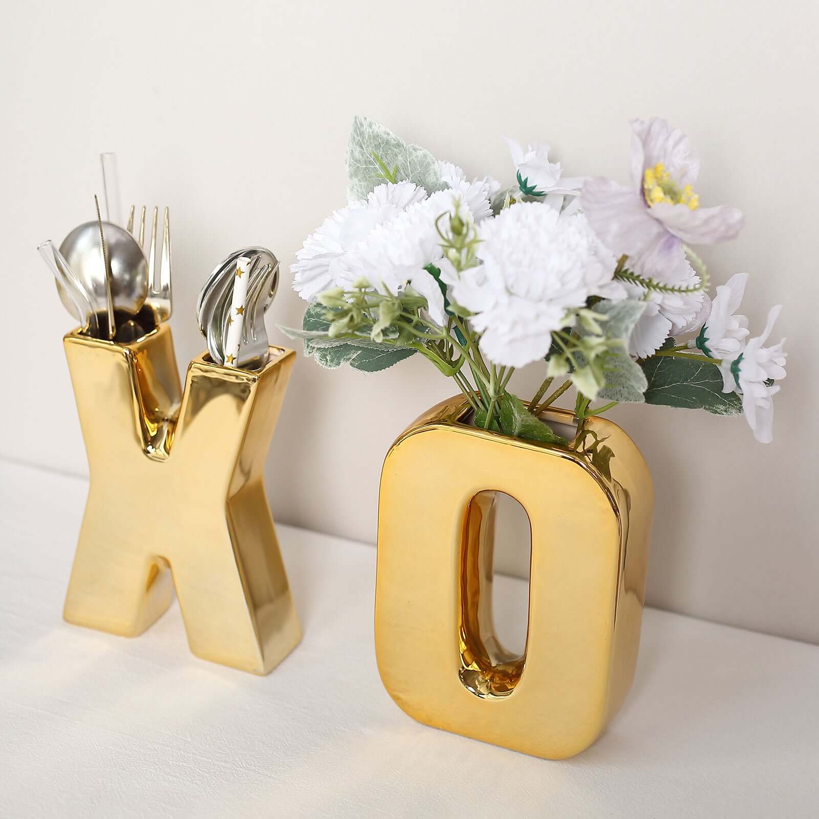 Ceramic Letter "N" Vase Shiny Gold Plated 6" - Stylish Bud Planter Pot for Table Centerpieces - Image 2