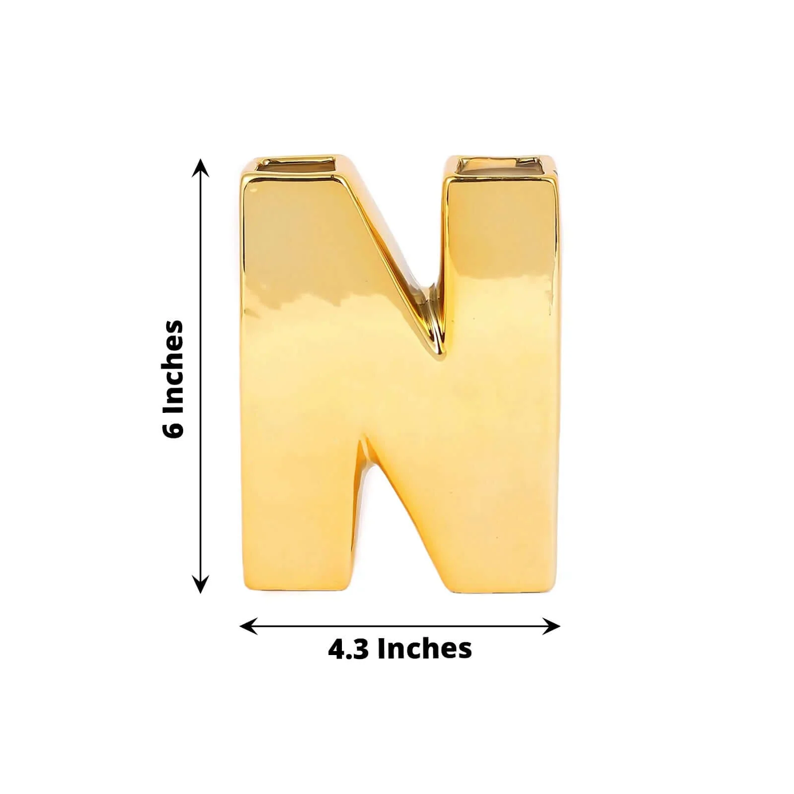 Ceramic Letter "N" Vase Shiny Gold Plated 6" - Stylish Bud Planter Pot for Table Centerpieces - Image 3
