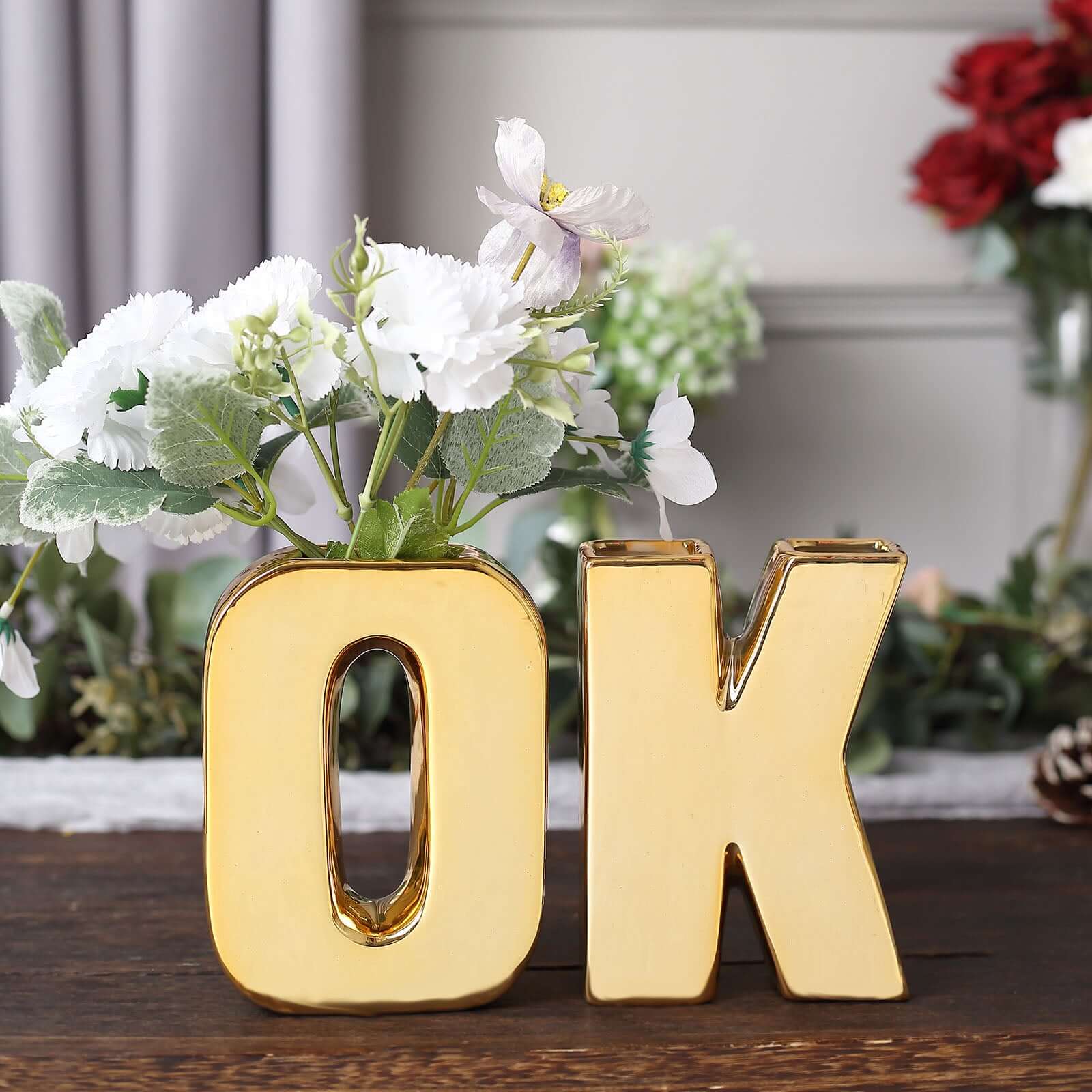 Ceramic Letter "O" Vase Shiny Gold Plated 6" - Stylish Bud Planter Pot for Table Centerpieces - Image 2
