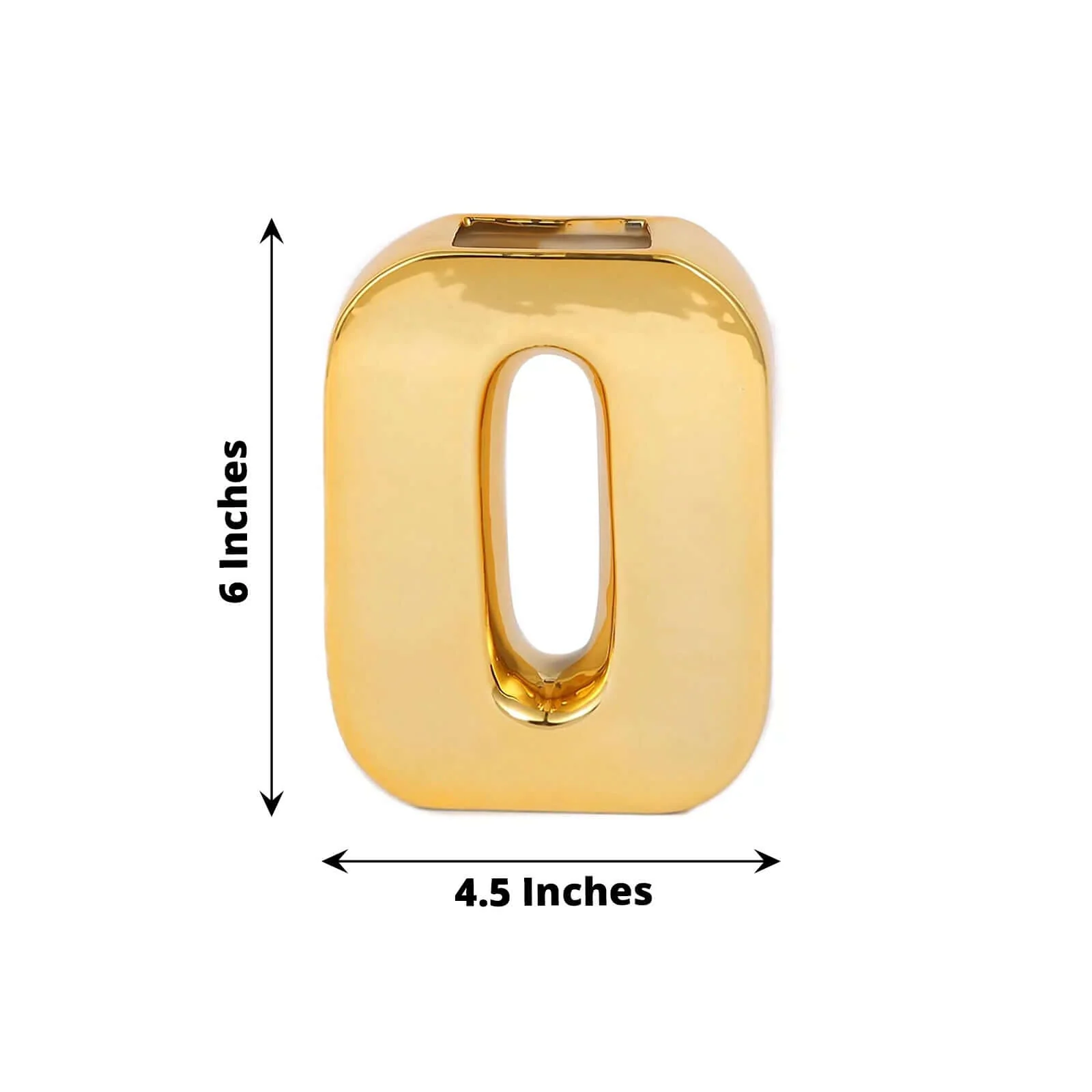 Ceramic Letter "O" Vase Shiny Gold Plated 6" - Stylish Bud Planter Pot for Table Centerpieces - Image 3