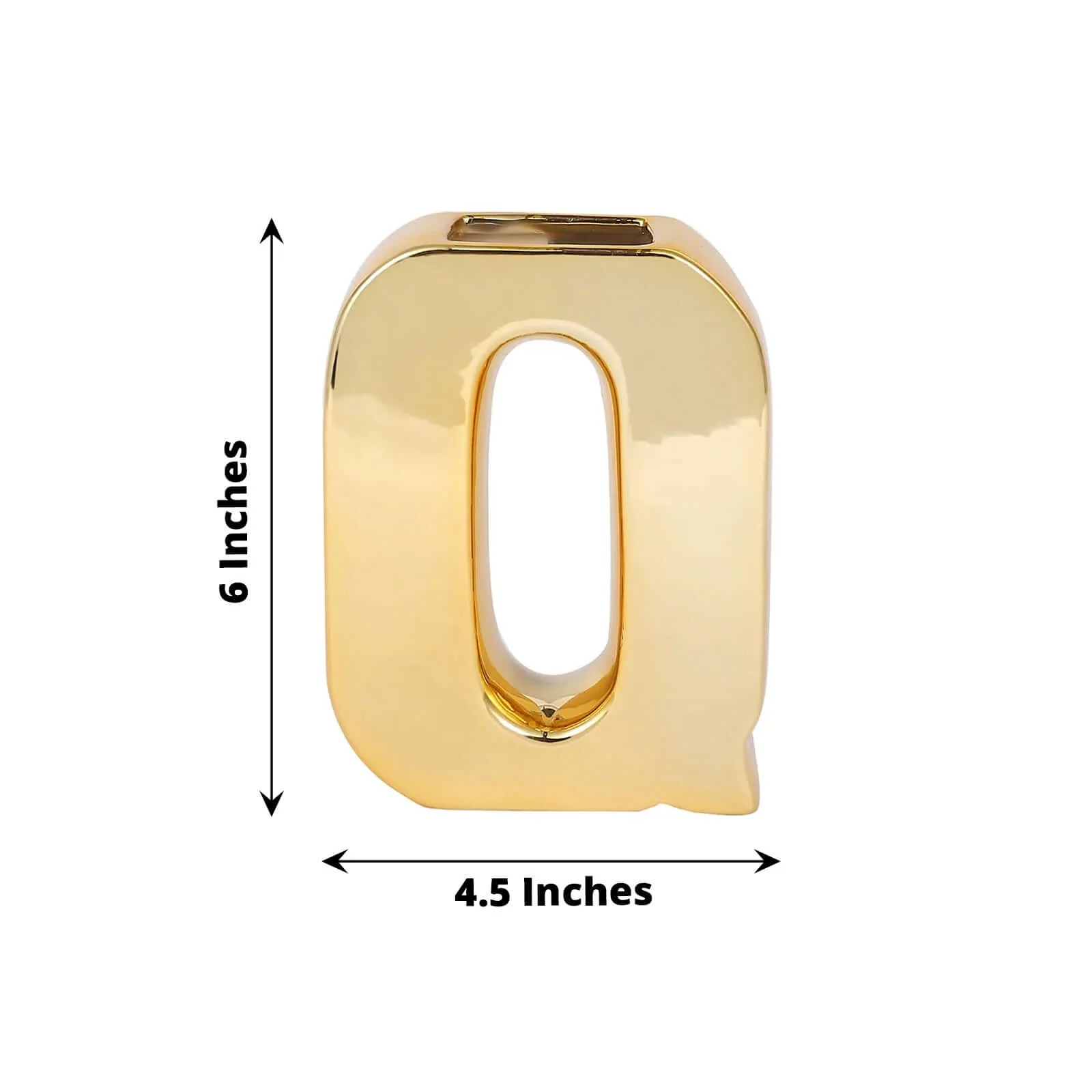 Ceramic Letter "Q" Vase Shiny Gold Plated 6" - Stylish Bud Planter Pot for Table Centerpieces - Image 3