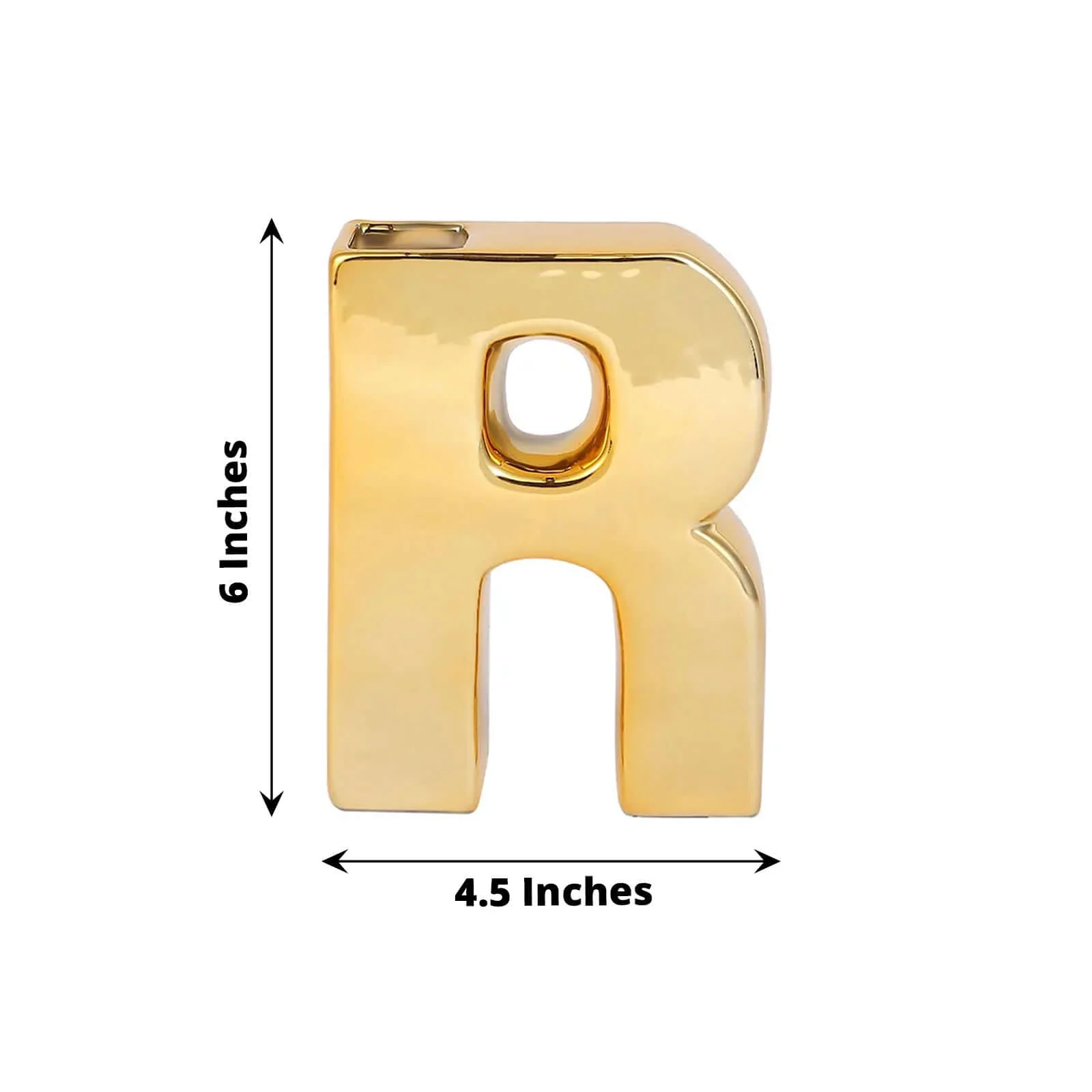 Ceramic Letter "R" Vase Shiny Gold Plated 6" - Stylish Bud Planter Pot for Table Centerpieces - Image 3