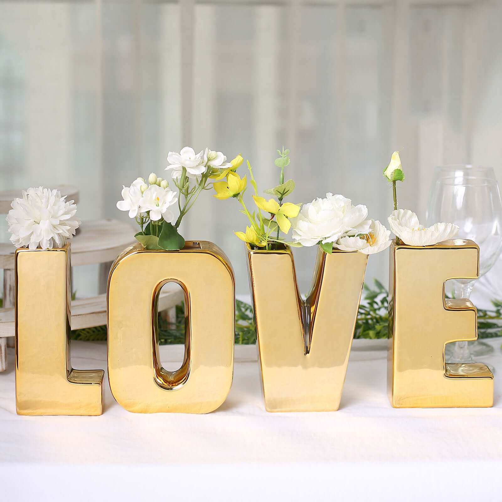 Ceramic Letter "T" Vase Shiny Gold Plated 6" - Stylish Bud Planter Pot for Table Centerpieces - Image 2