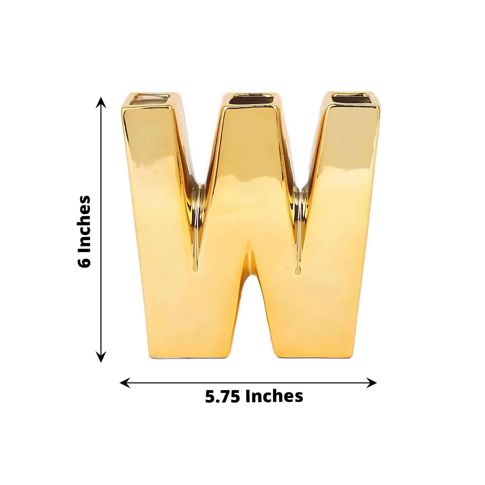 Ceramic Letter "W" Vase Shiny Gold Plated 6" - Stylish Bud Planter Pot for Table Centerpieces - Image 3