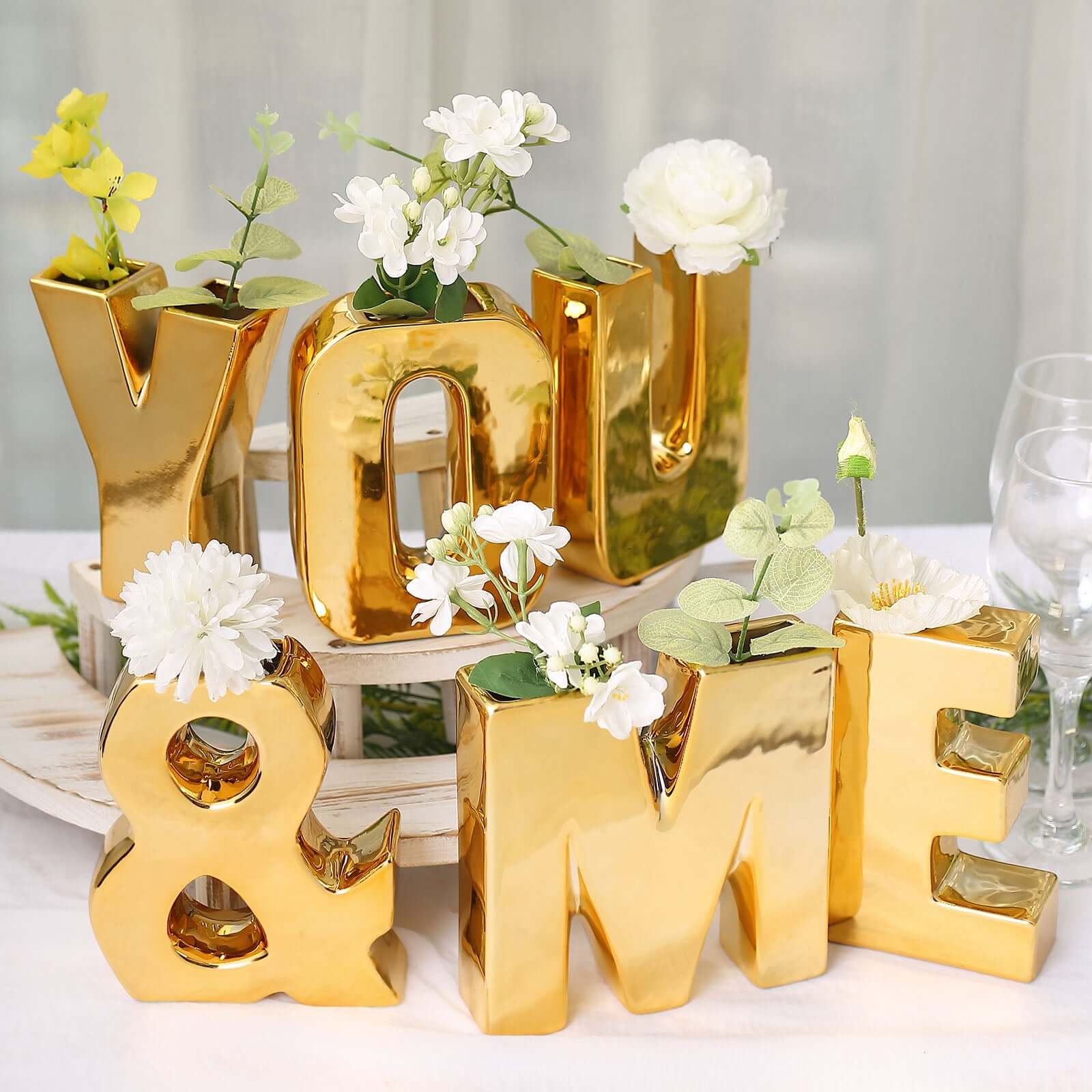 Ceramic Letter "Y" Vase Shiny Gold Plated 6" - Stylish Bud Planter Pot for Table Centerpieces - Image 2