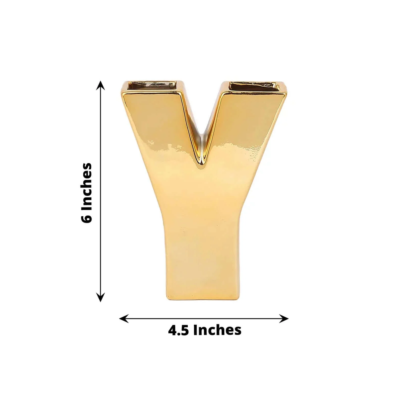 Ceramic Letter "Y" Vase Shiny Gold Plated 6" - Stylish Bud Planter Pot for Table Centerpieces - Image 3