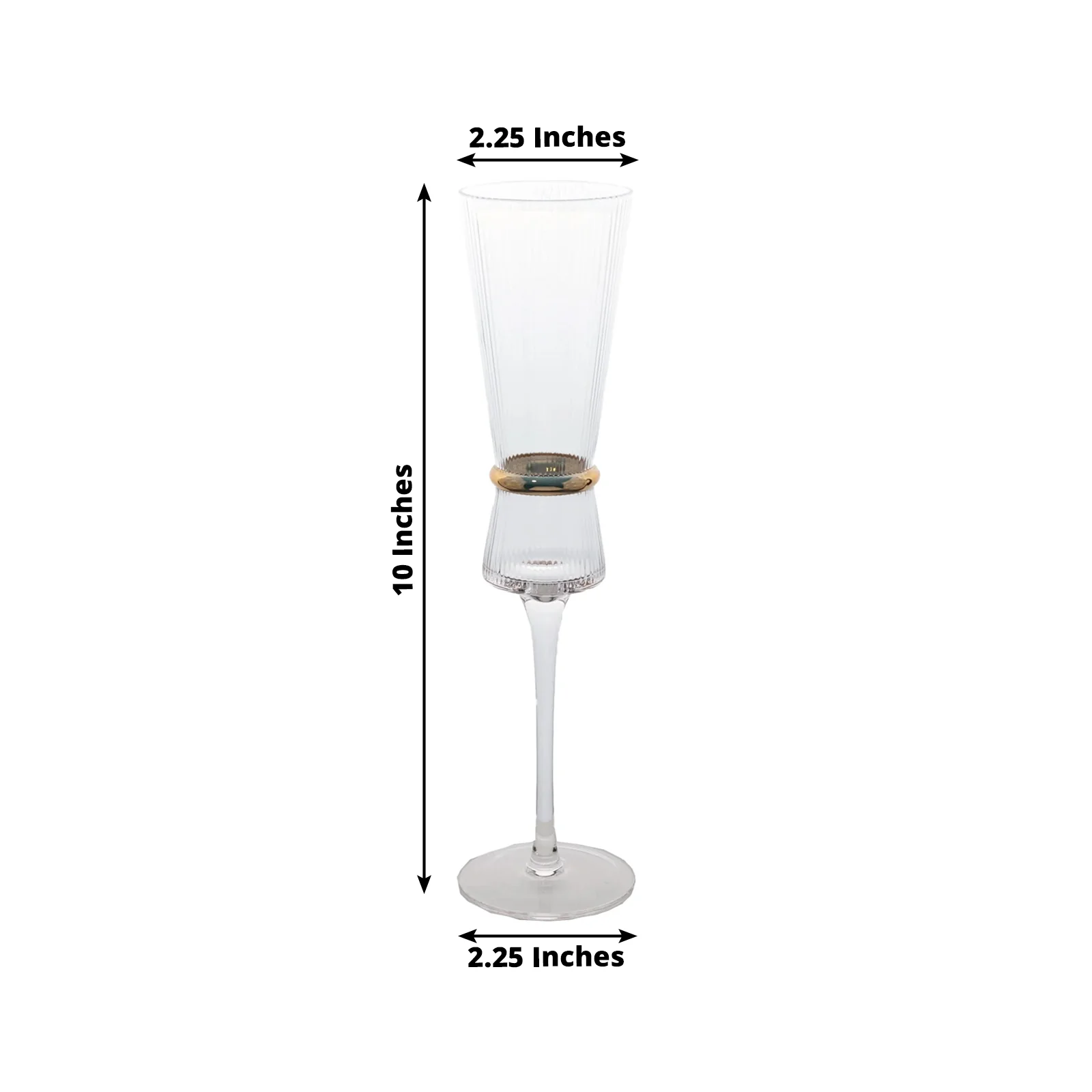 6-Pack Champagne Flutes – 6oz Real Glass, Clear Ribbed Stemware with Gold Ring Accent, Elegant Toasting Glasses for Weddings, Parties & Celebrations – 10" Tall - Image 3