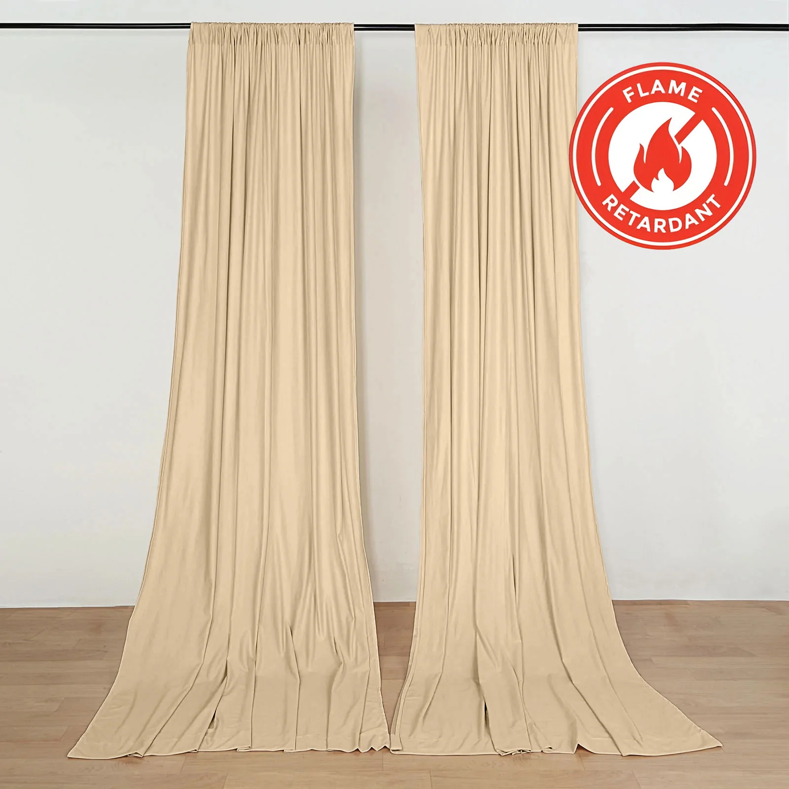 2 Pack 5ftx10ft Champagne Scuba Polyester Backdrop Drape Curtains, Durable Flame Resistant Event Divider Panels Wrinkle Free With Rod Pockets