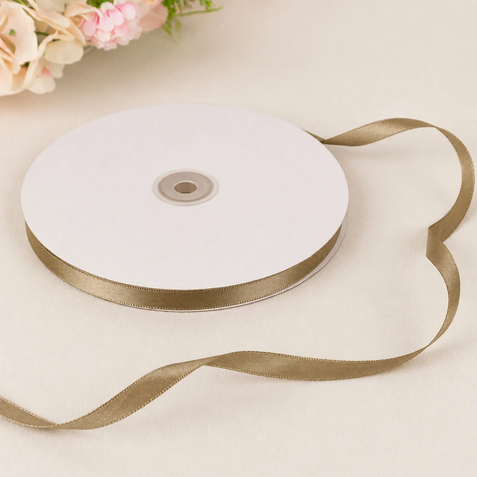 Champagne Single Face Decorative Satin Ribbon 100 Yards 3/8" - Image 4