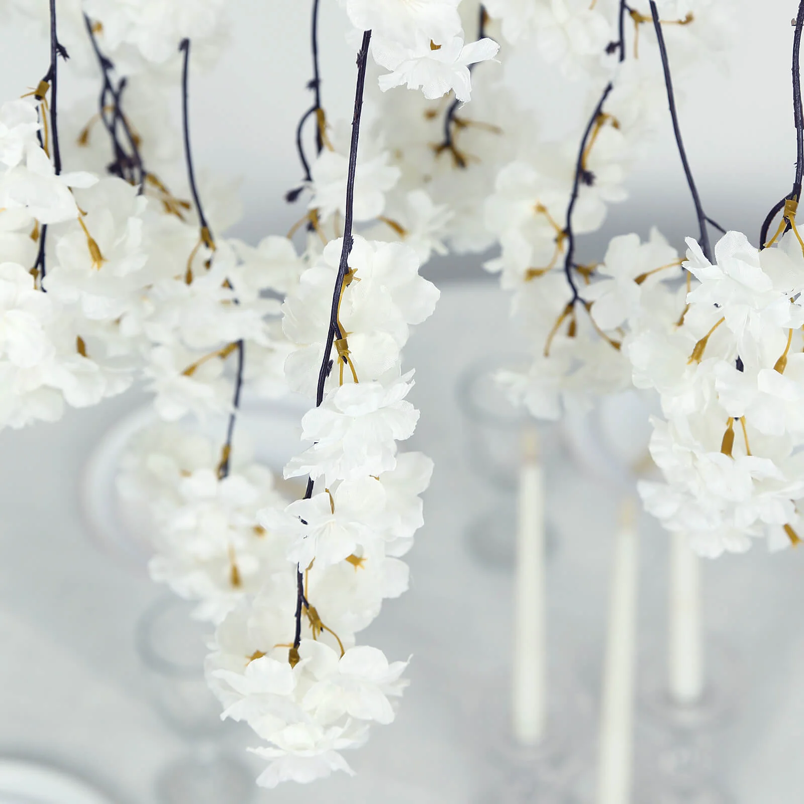 Cherry Blossom Floral Chandelier 60" White – Hanging Artificial Silk Flower Ceiling Canopy with Interchangeable Branches - Image 4