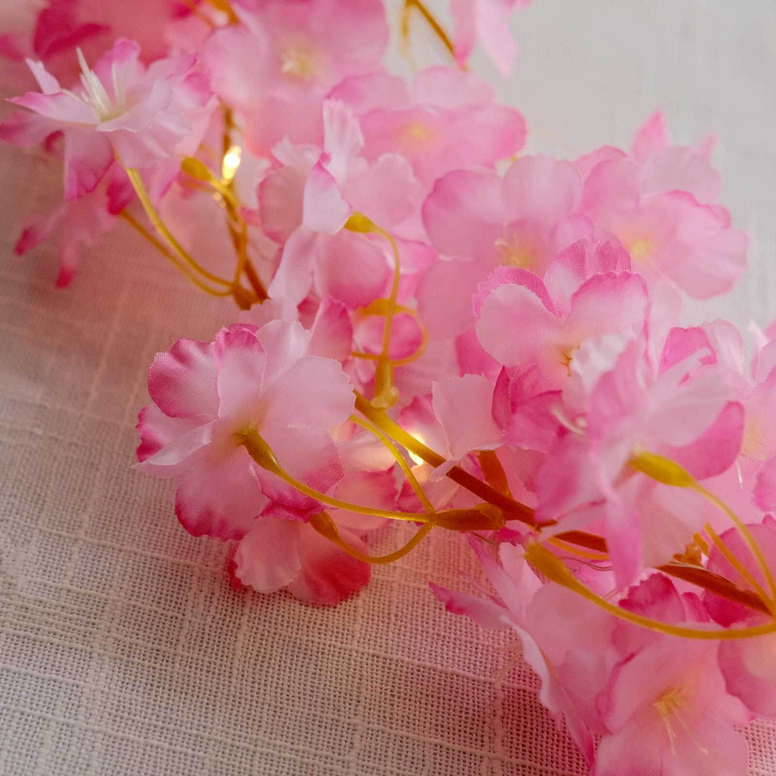 20 LED Artificial Garland String Lights 6ft Cherry Blossom Design Pink Warm White - Battery Operated Hanging Lights - Image 2