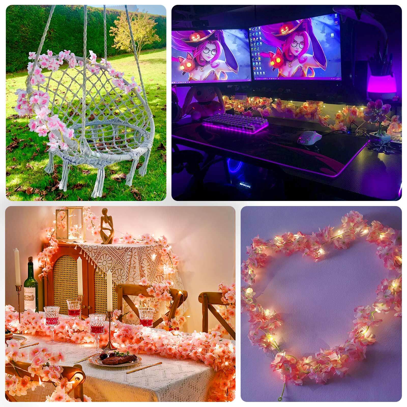 20 LED Artificial Garland String Lights 6ft Cherry Blossom Design Pink Warm White - Battery Operated Hanging Lights - Image 5