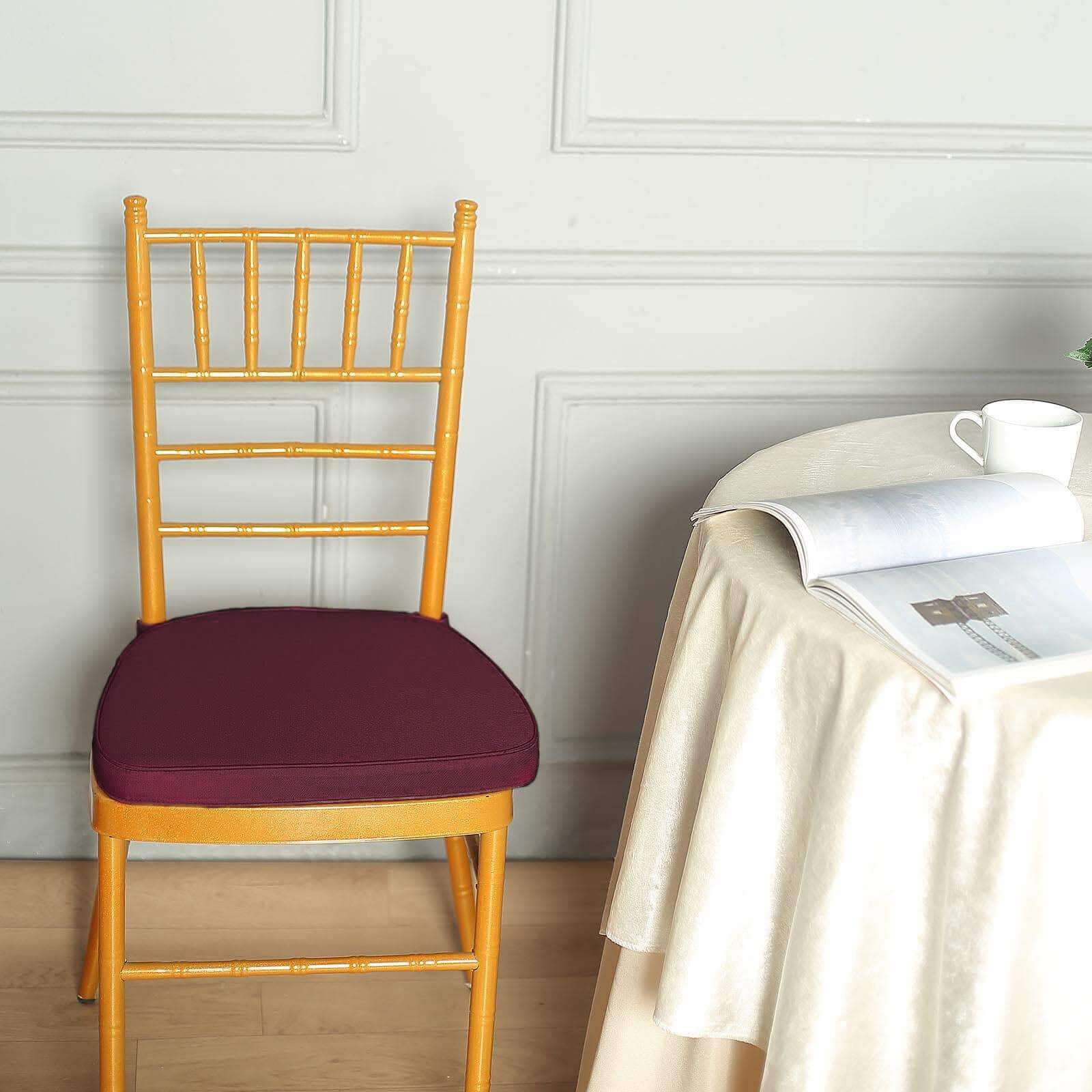 Chiavari Chair Pad Memory Foam 1.5" Thick with Ties Burgundy - Removable Cover - Image 2