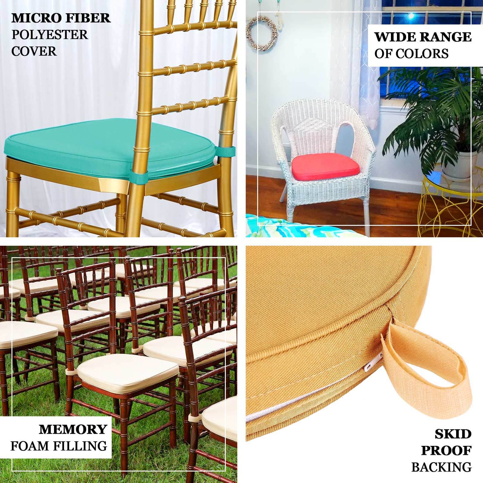Chiavari Chair Pad Memory Foam 1.5" Thick with Ties Red - Removable Cover - Image 4