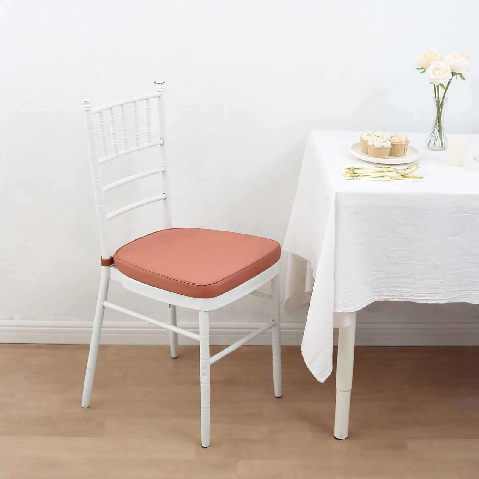 Chiavari Chair Pad Memory Foam 1.5" Thick with Ties Terracotta (Rust) - Removable Cover