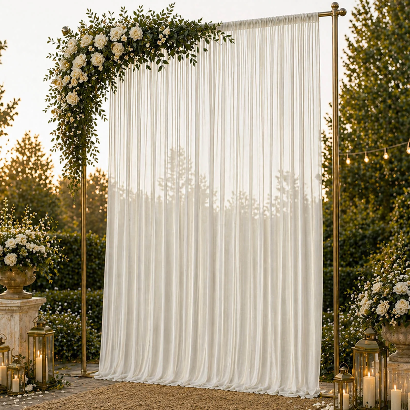 Chiffon Backdrop Curtain Panel 10ft x 14ft – Ivory Durable Flame Resistant Sheer Draping Fabric with Rod Pocket - Image 3