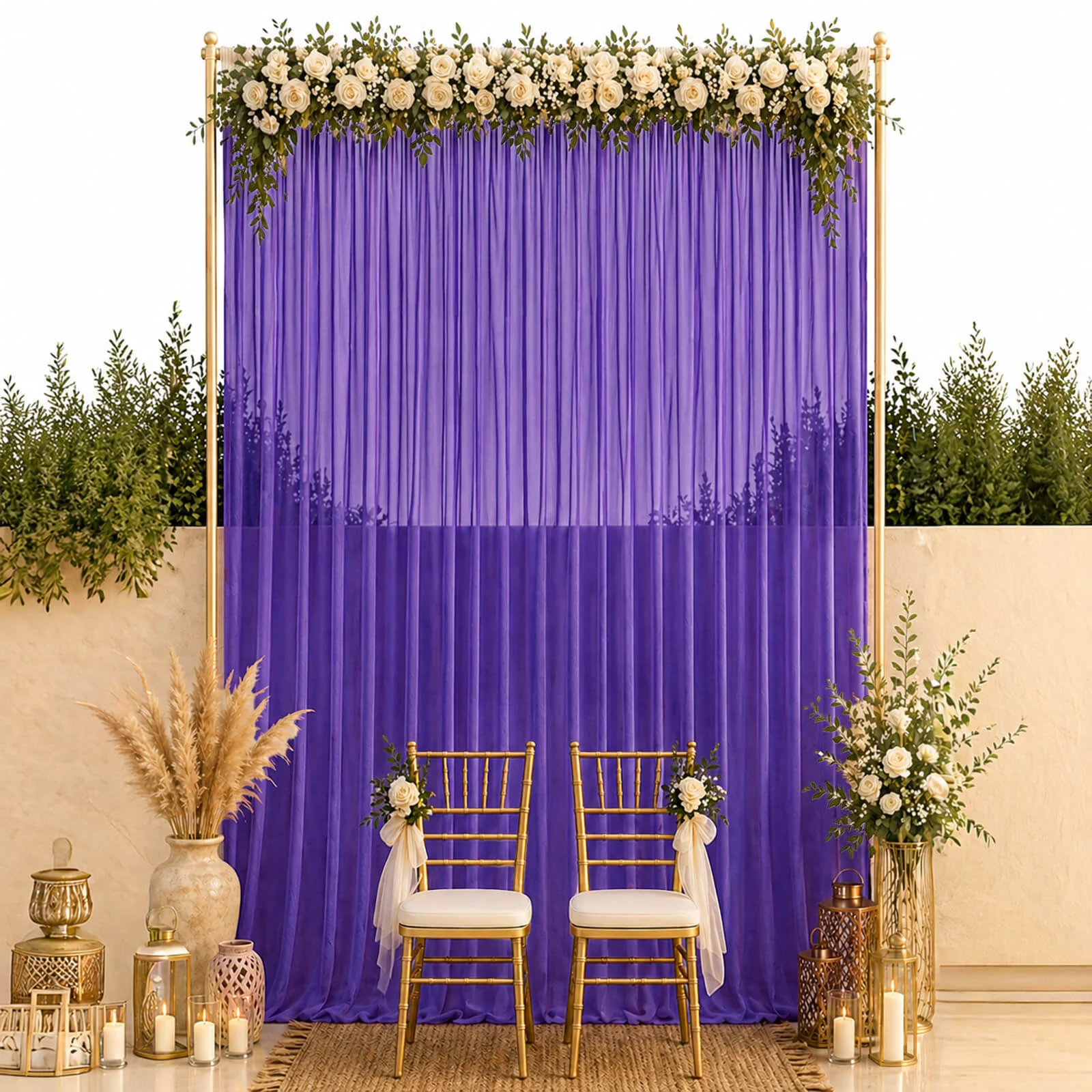 Chiffon Backdrop Curtain Panel 10ft x 14ft – Purple Durable Flame Resistant Sheer Draping Fabric with Rod Pocket