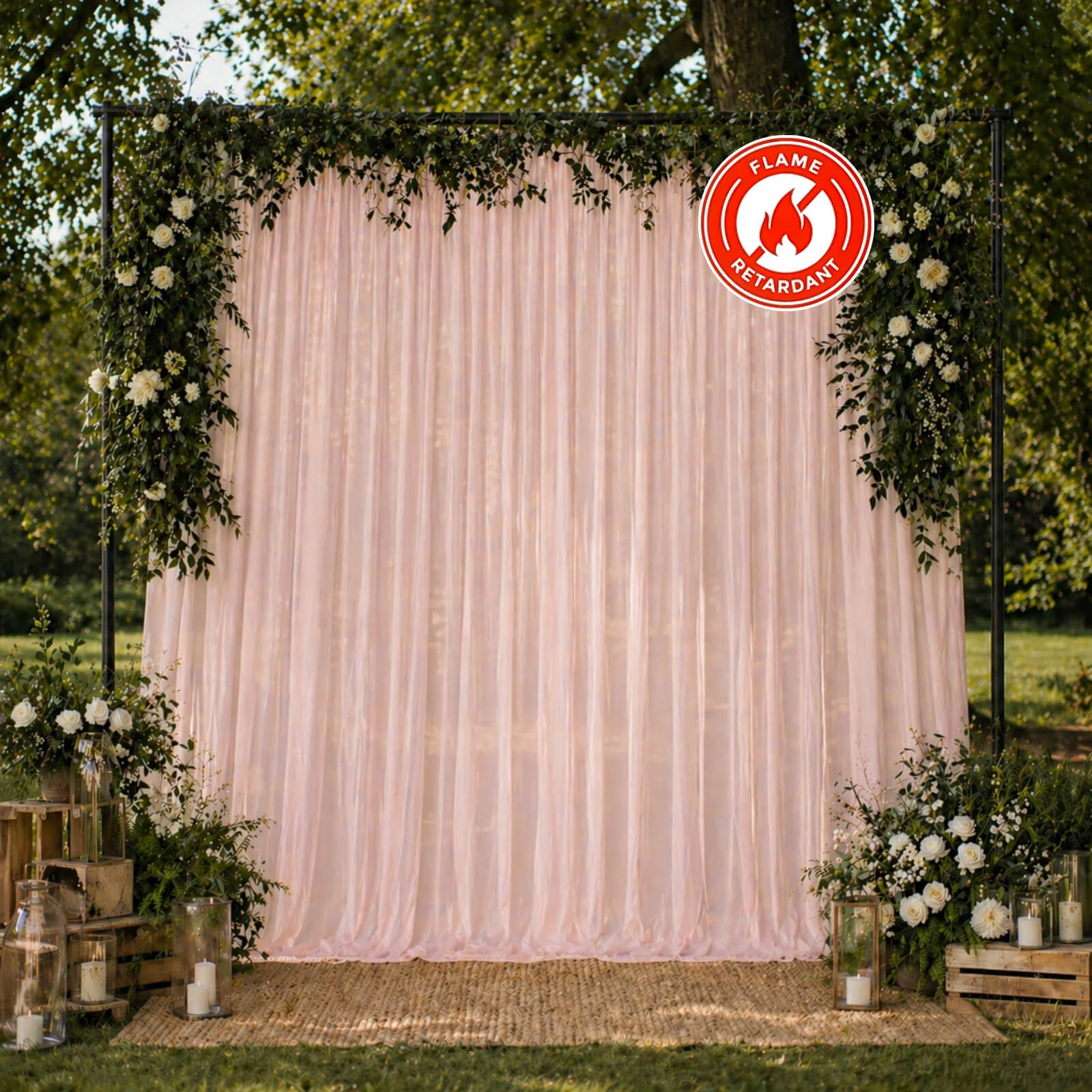 Chiffon Backdrop Curtain Panel 10ft x 10ft – Blush Durable Flame Resistant Sheer Draping Fabric with Rod Pocket - Image 3