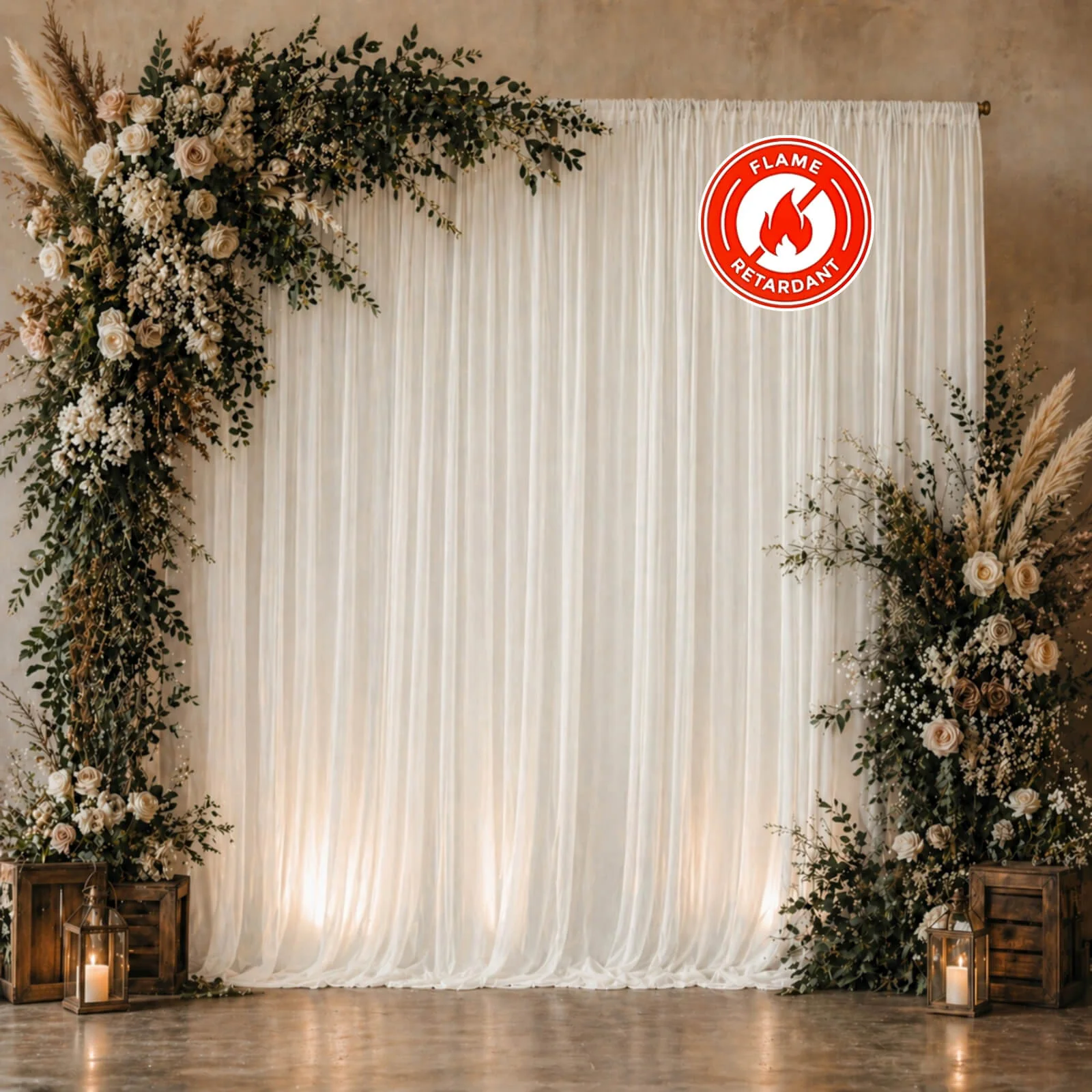 Chiffon Backdrop Curtain Panel 10ft x 10ft – Ivory Durable Flame Resistant Sheer Draping Fabric with Rod Pocket