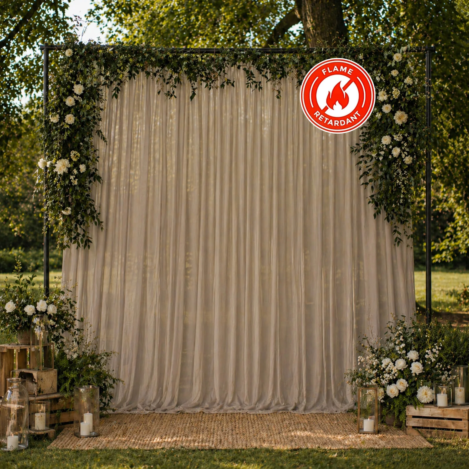 Chiffon Backdrop Curtain Panel 10ft x 10ft – Natural Durable Flame Resistant Sheer Draping Fabric with Rod Pocket - Image 3