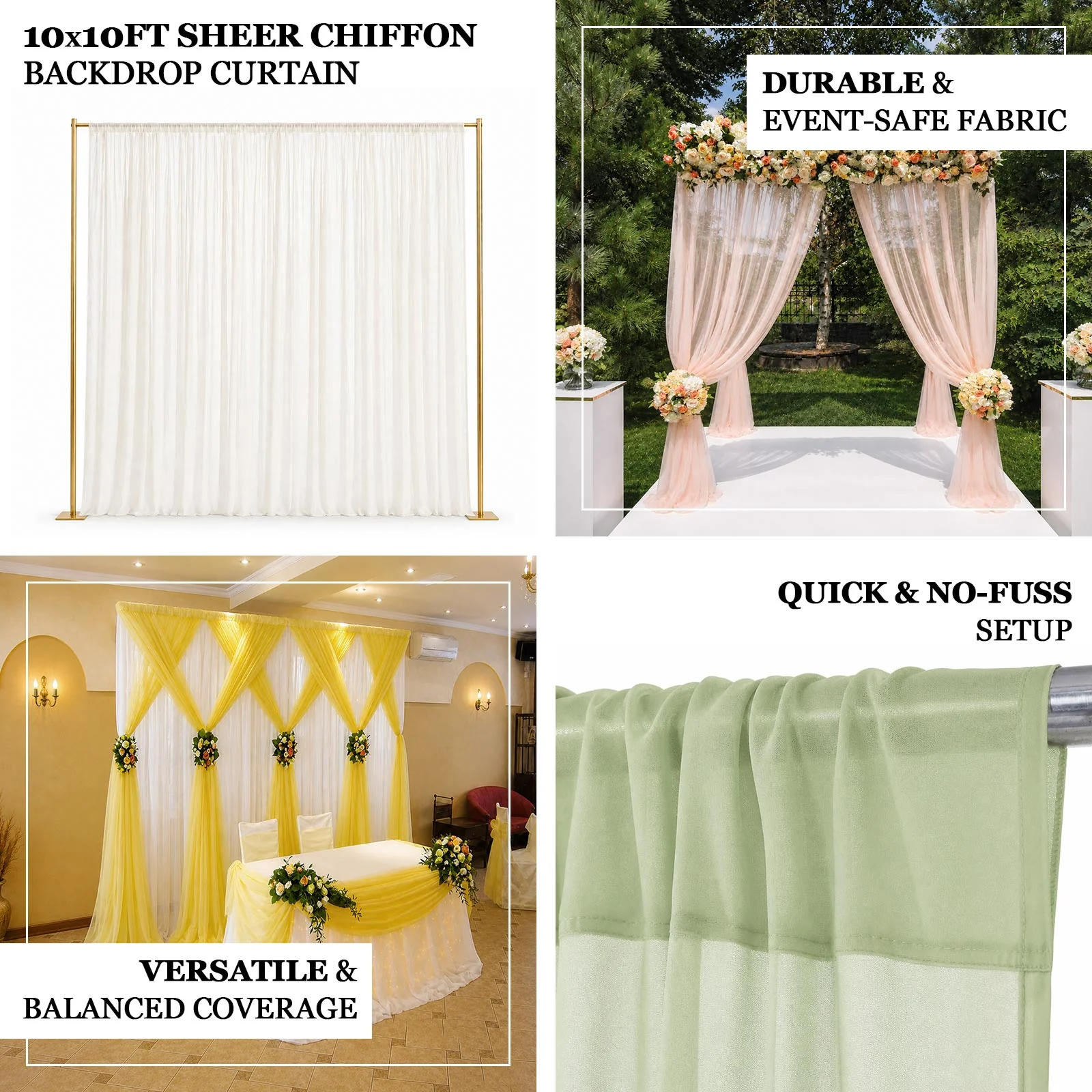 Chiffon Backdrop Curtain Panel 10ft x 10ft – Purple Durable Flame Resistant Sheer Draping Fabric with Rod Pocket - Image 4