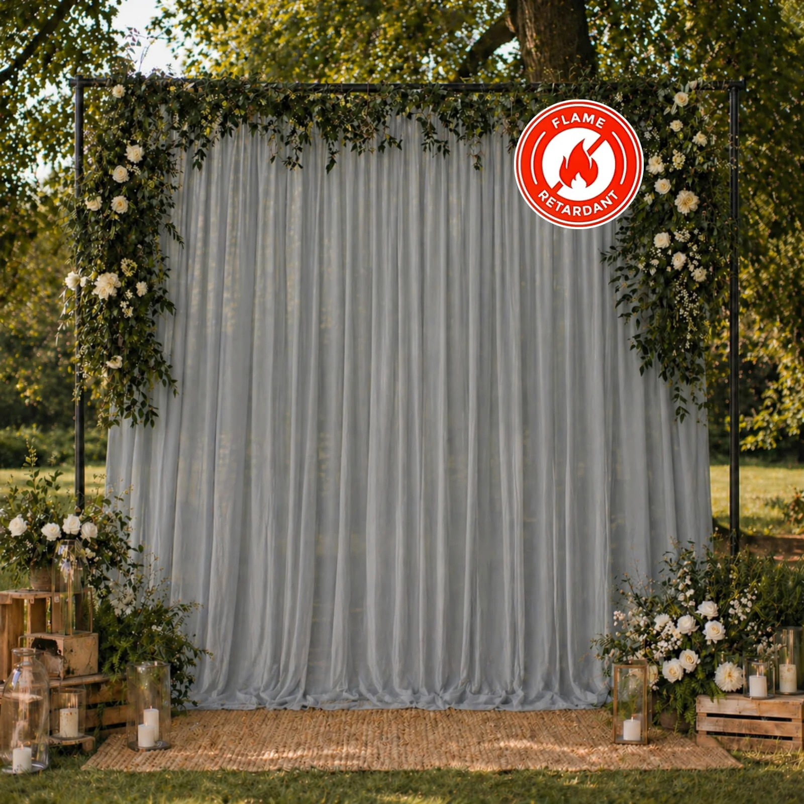 Chiffon Backdrop Curtain Panel 10ft x 10ft – Silver Durable Flame Resistant Sheer Draping Fabric with Rod Pocket - Image 3