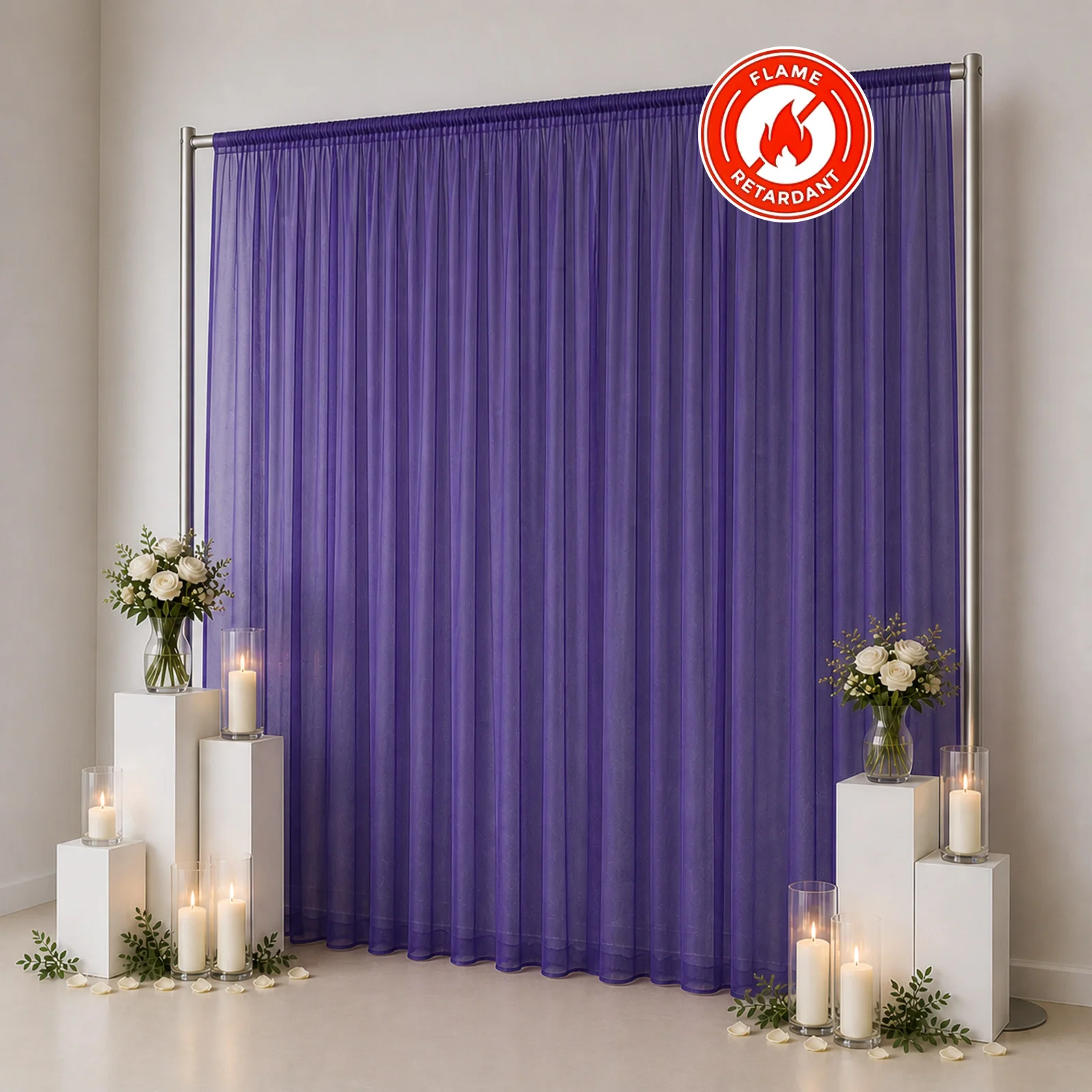Chiffon Backdrop Curtain Panel 10ft x 12ft – Purple Durable Flame Resistant Sheer Draping Fabric with Rod Pocket - Image 3