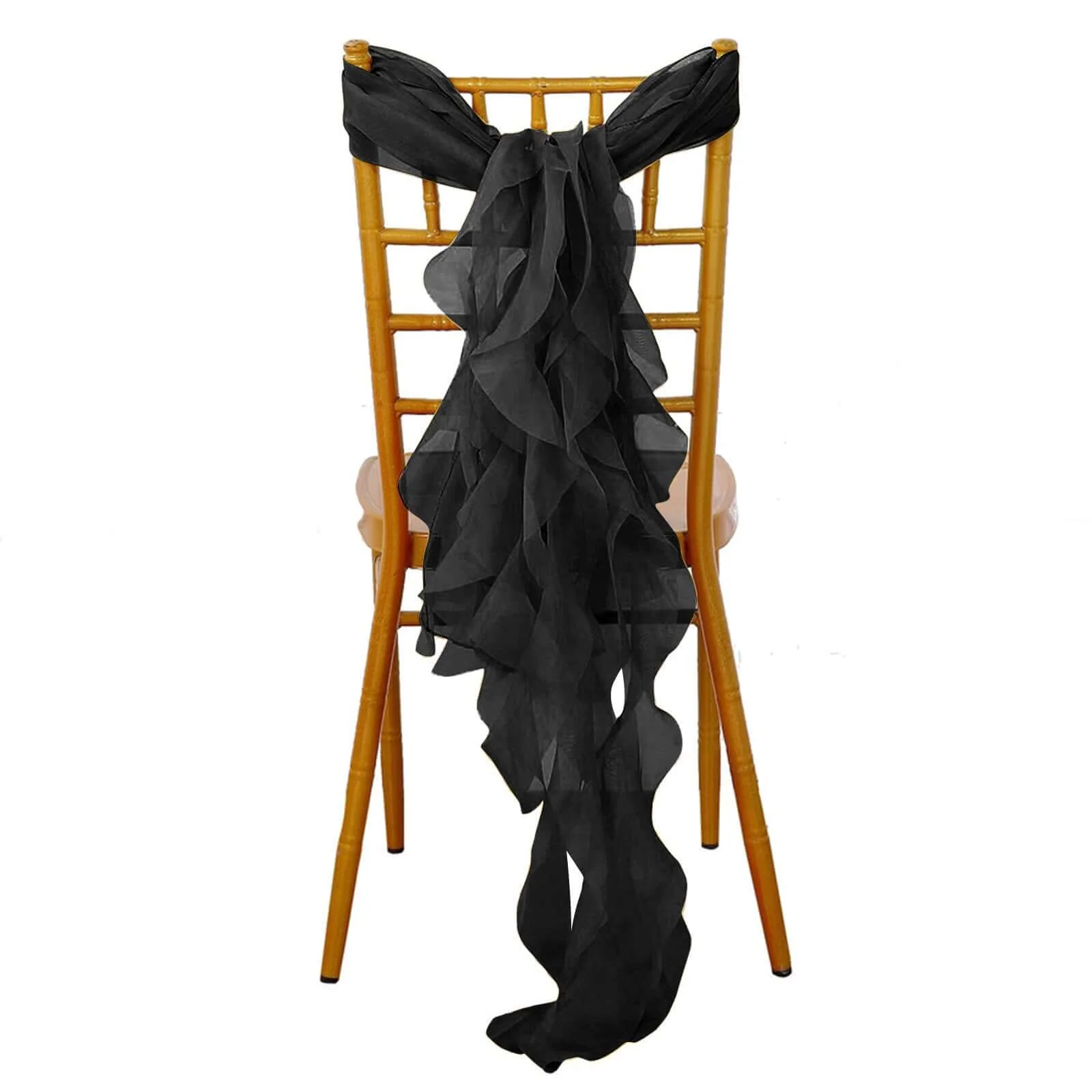 Chiffon Curly Chair Sash 32" Long – Black 6-Strand Ribbon Tie - Image 3