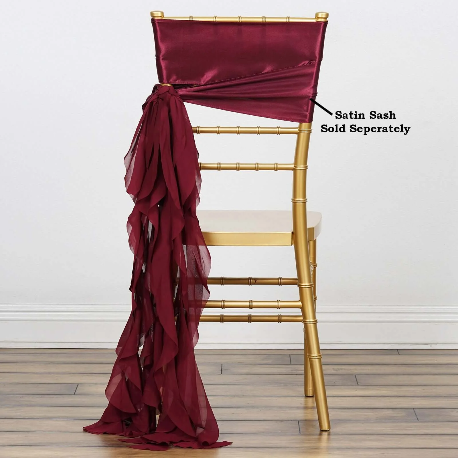 Chiffon Curly Chair Sash 32" Long – Burgundy 6-Strand Ribbon Tie