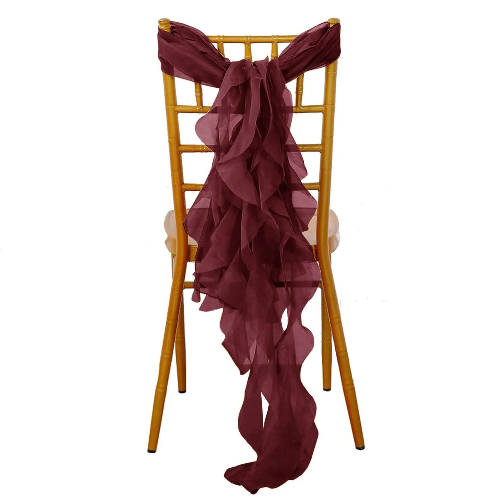 Chiffon Curly Chair Sash 32" Long – Burgundy 6-Strand Ribbon Tie - Image 6