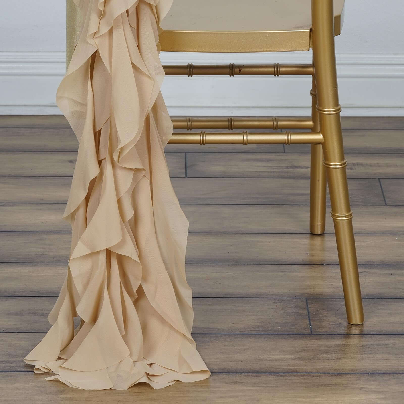Chiffon Curly Chair Sash 32" Long – Champagne 6-Strand Ribbon Tie - Image 2