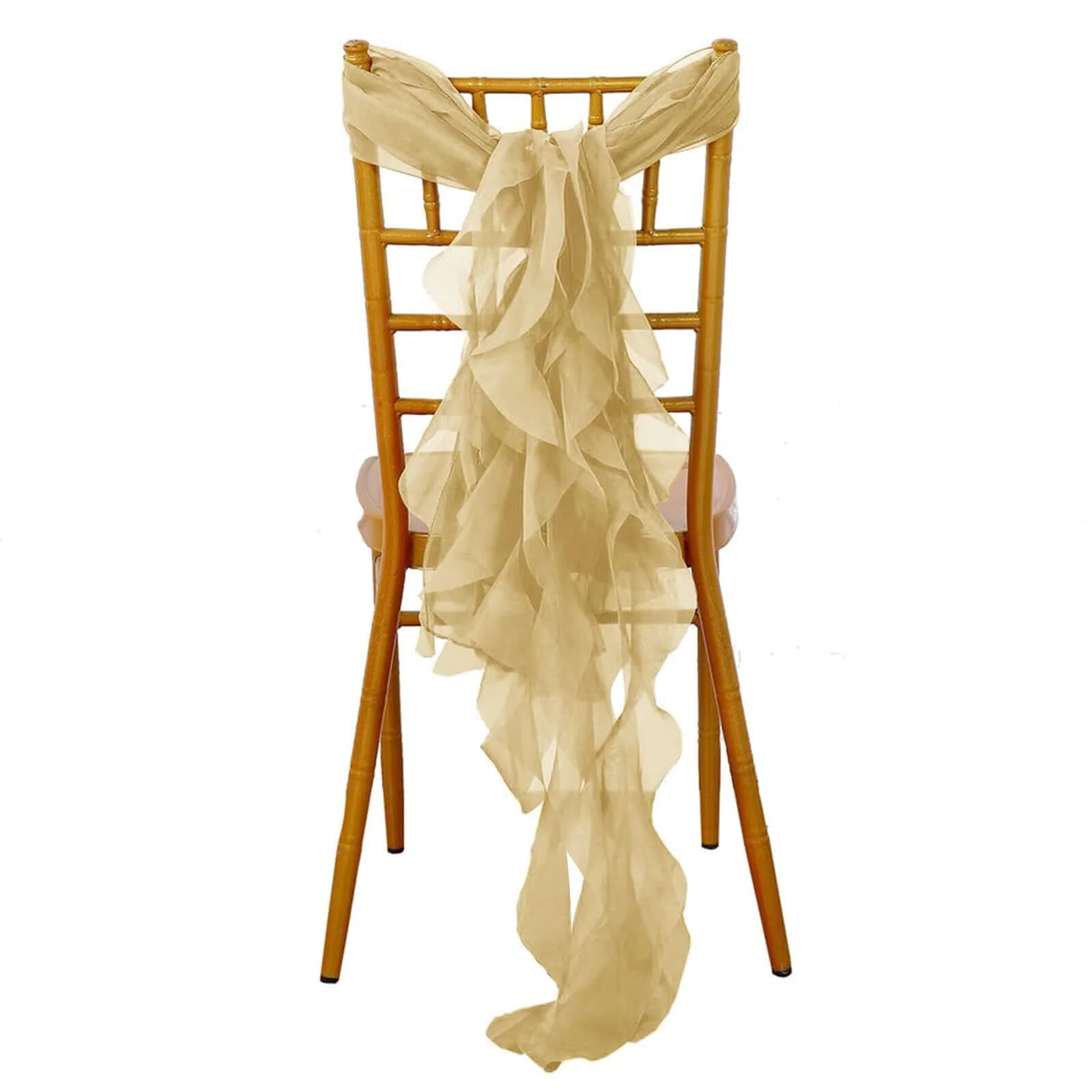 Chiffon Curly Chair Sash 32" Long – Champagne 6-Strand Ribbon Tie - Image 3