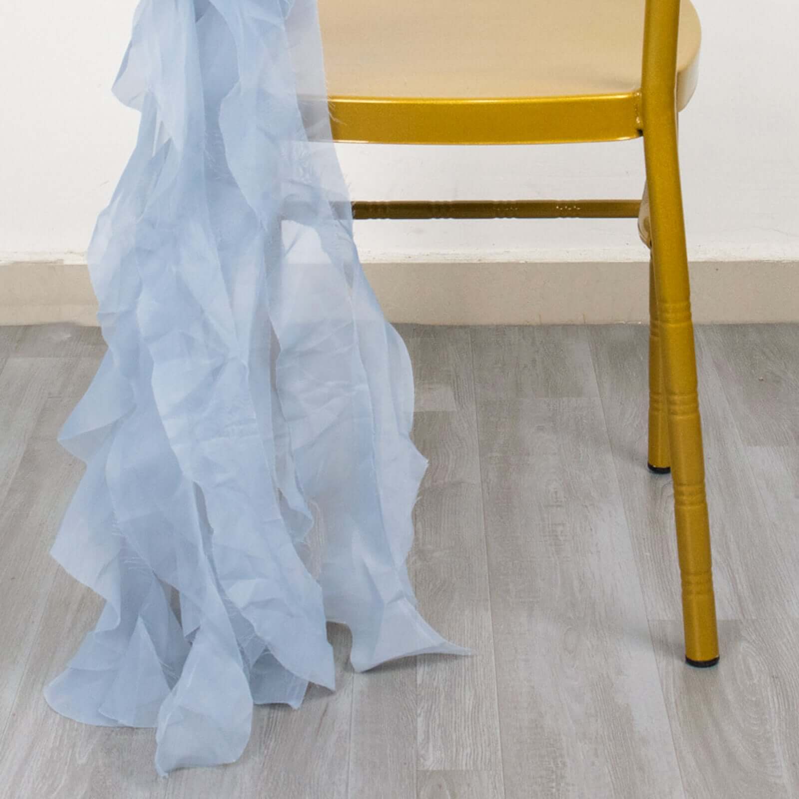 Chiffon Curly Chair Sash 32" Long – Dusty Blue 6-Strand Ribbon Tie - Image 10